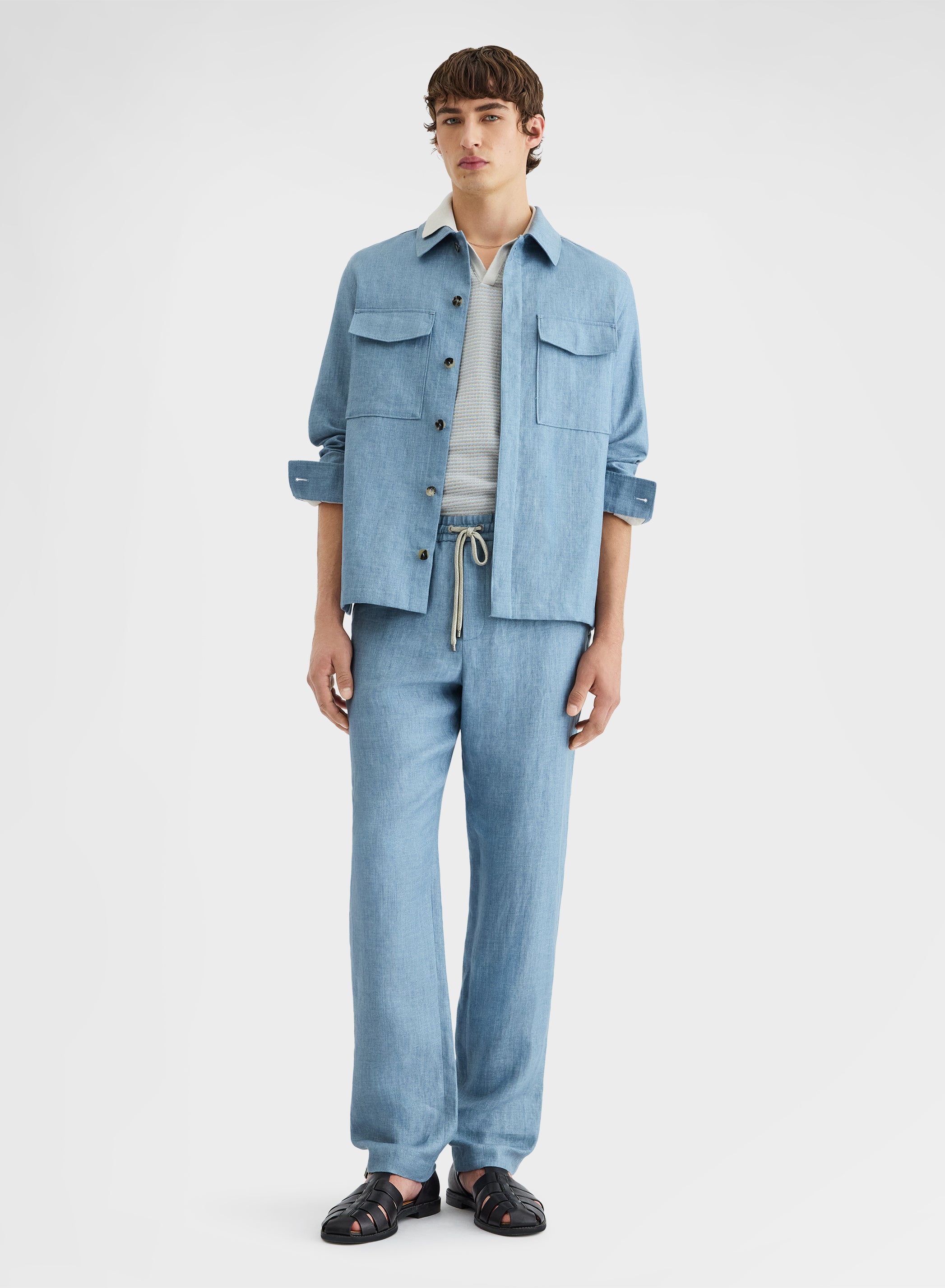 DELAVE LINEN PANTS DUSTY BLUE