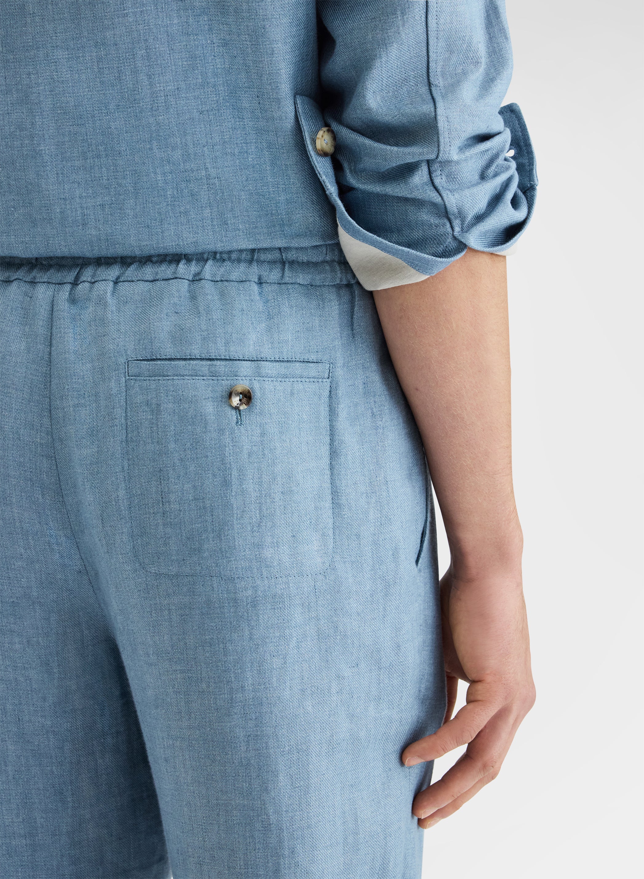 Dusty Blue Delavé Linen Pants Wide Leg | Agnona