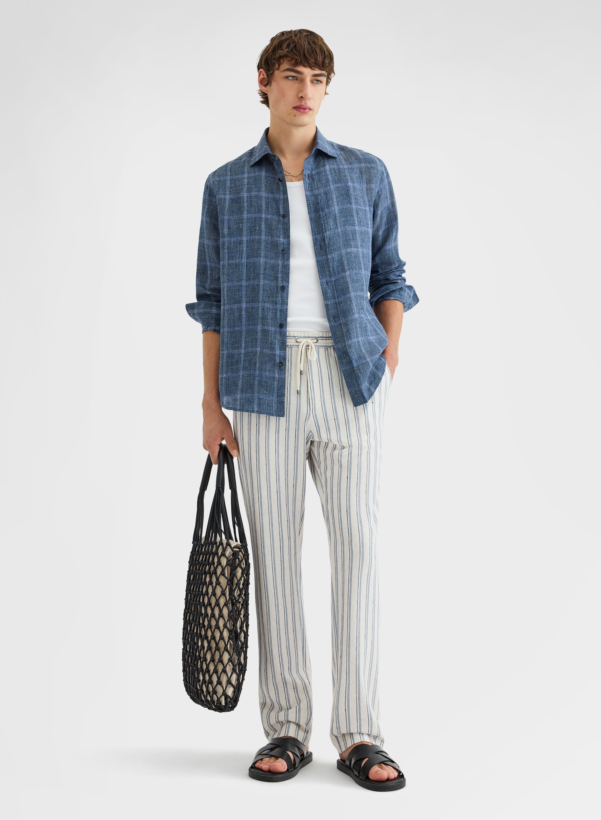 STRIPED JERSEY PANTS DUSTY BLUE