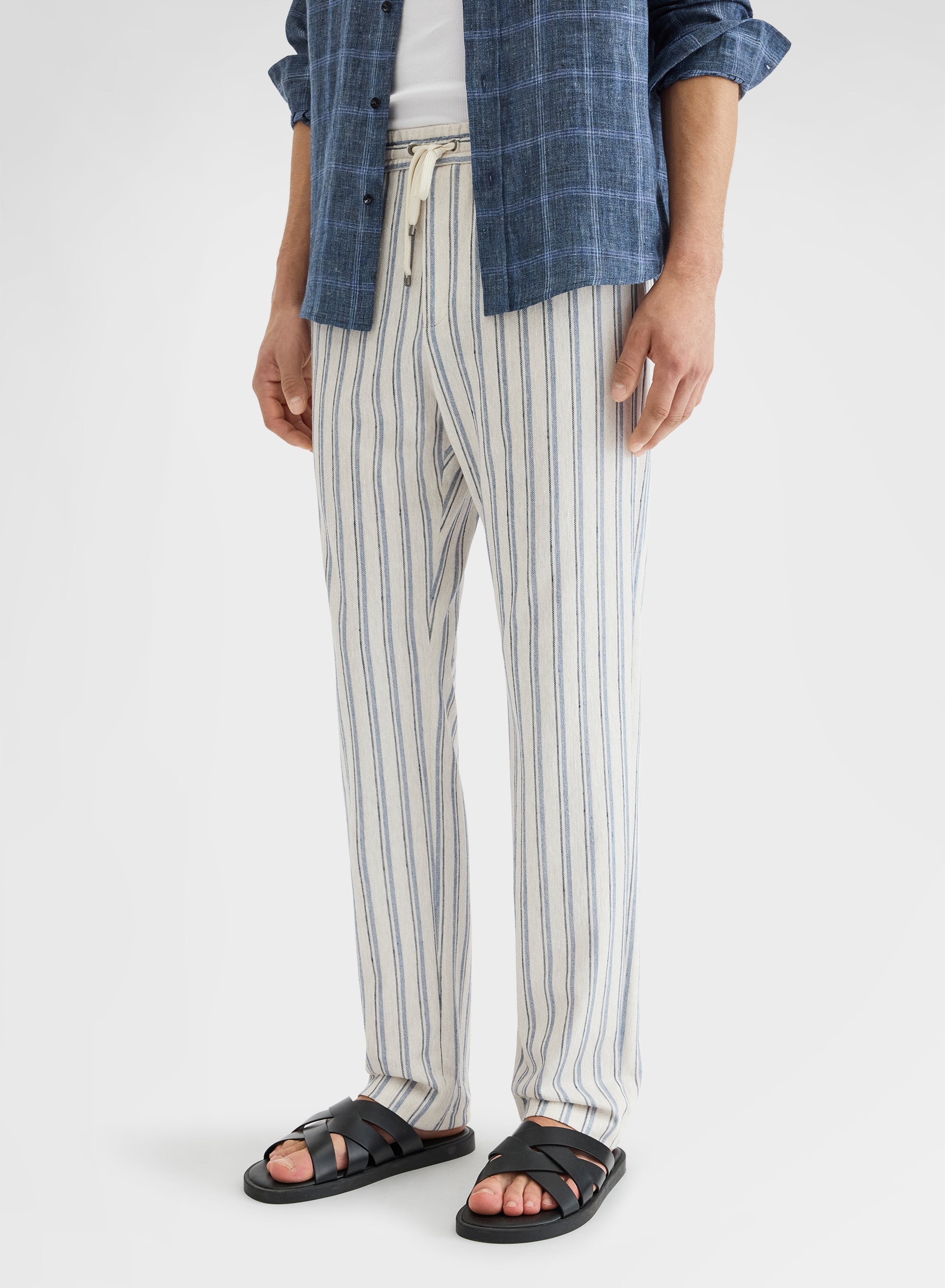STRIPED JERSEY PANTS DUSTY BLUE