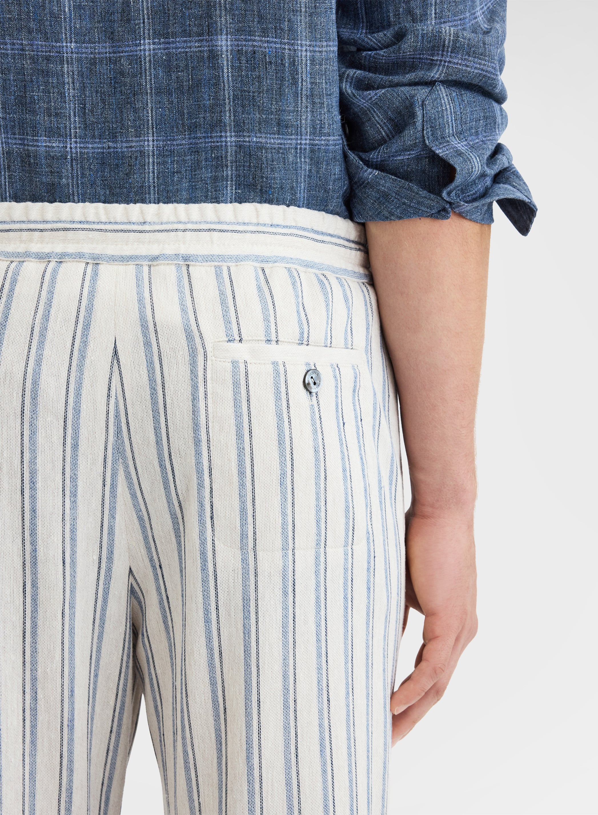 STRIPED JERSEY PANTS DUSTY BLUE