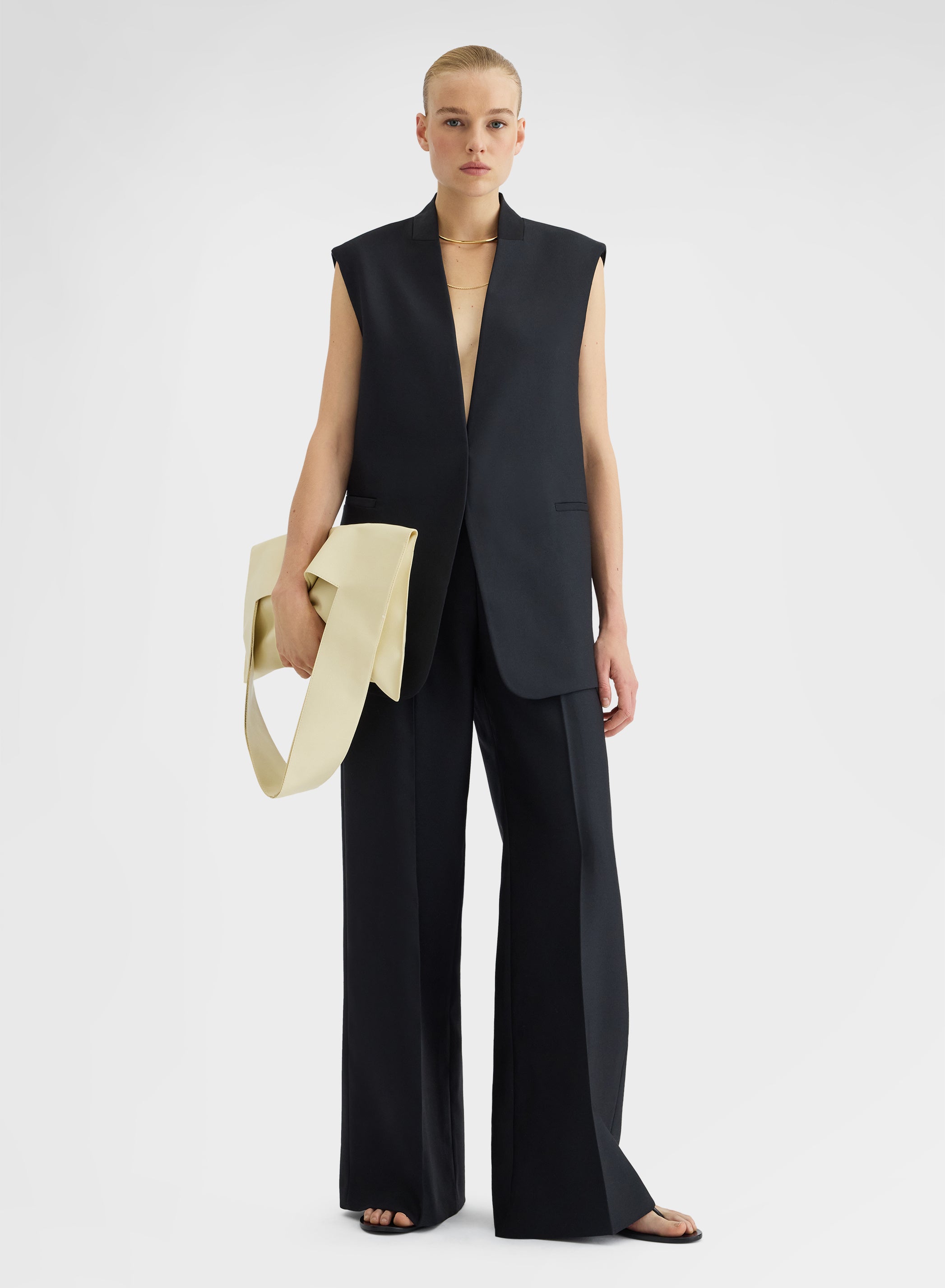 DOUBLE WOOL SILK PANTS BLACK