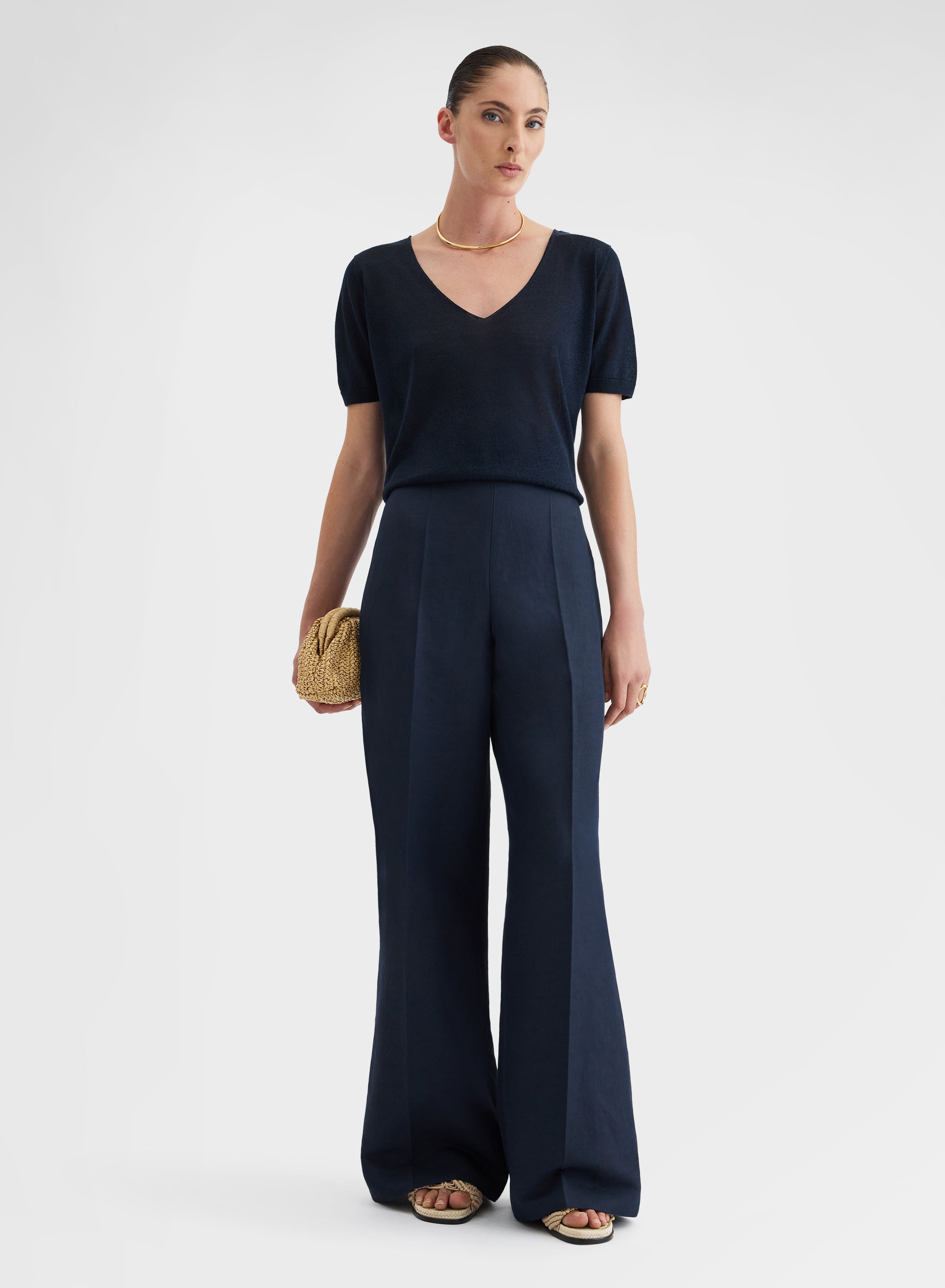 COTTON BLEND TWILL PANTS NAVY