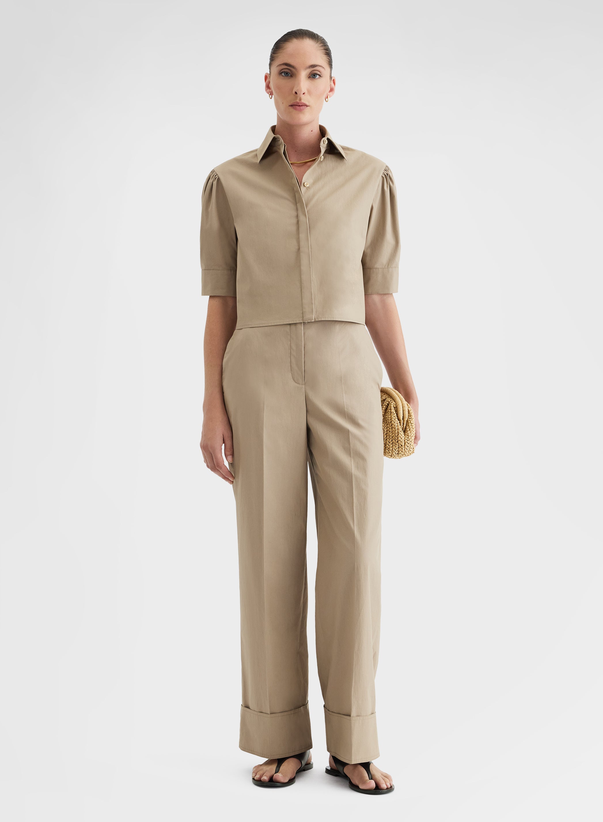 COTTON POPLIN PANTS KHAKI