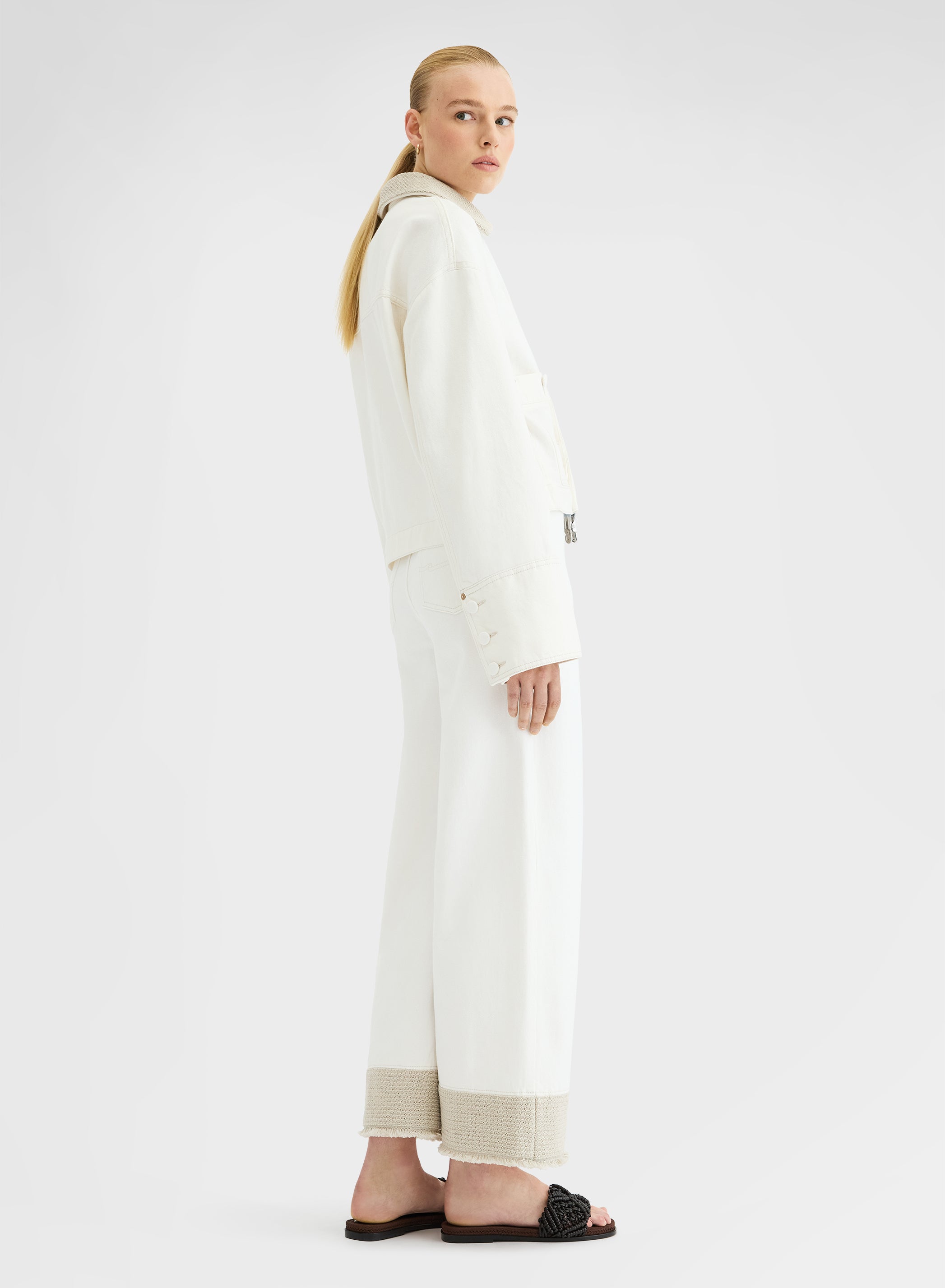 COTTON LINEN DENIM PANTS WHITE