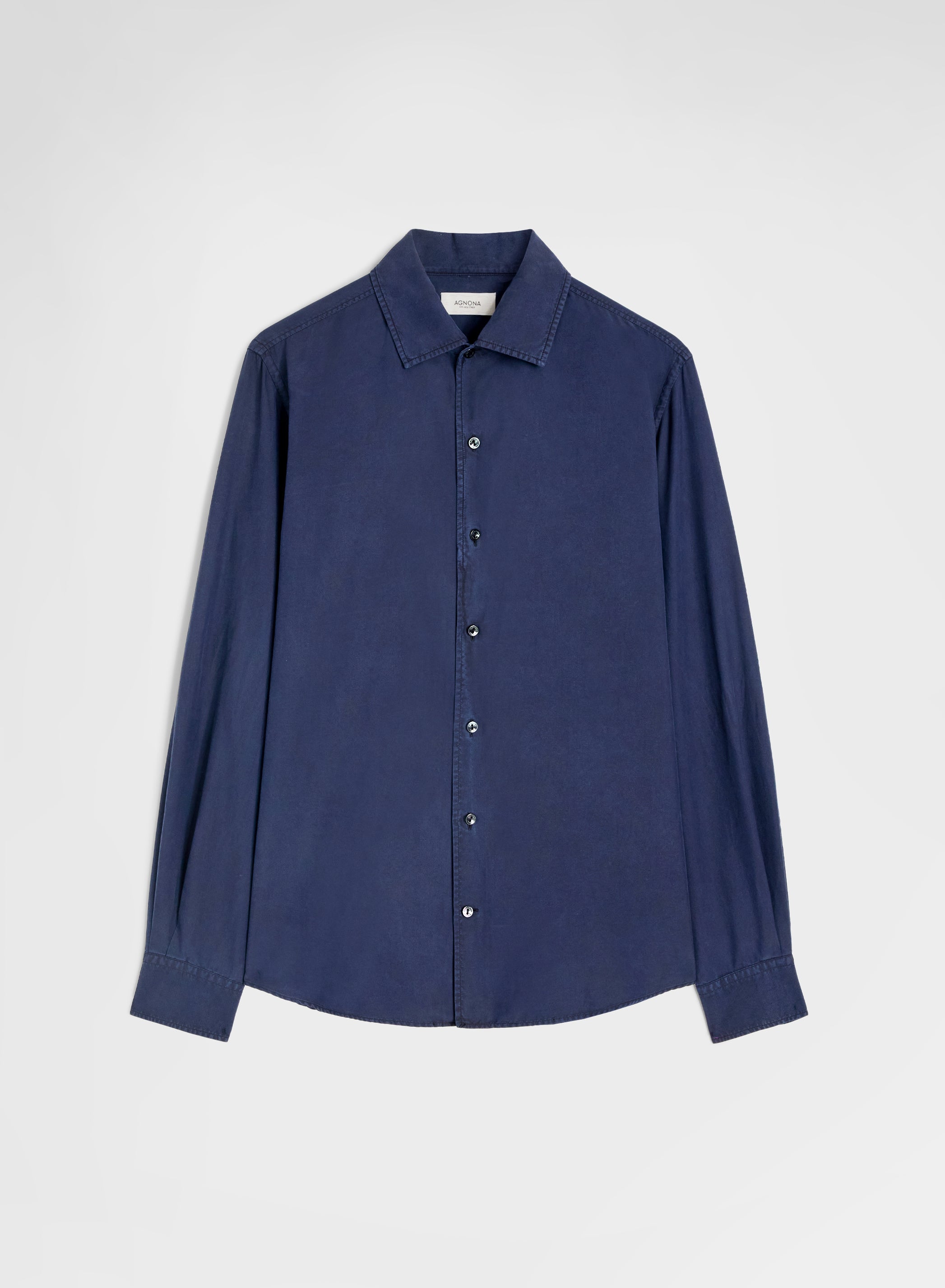 COTTON SILK SHIRT GARMENT DYED SHIRT NAVY