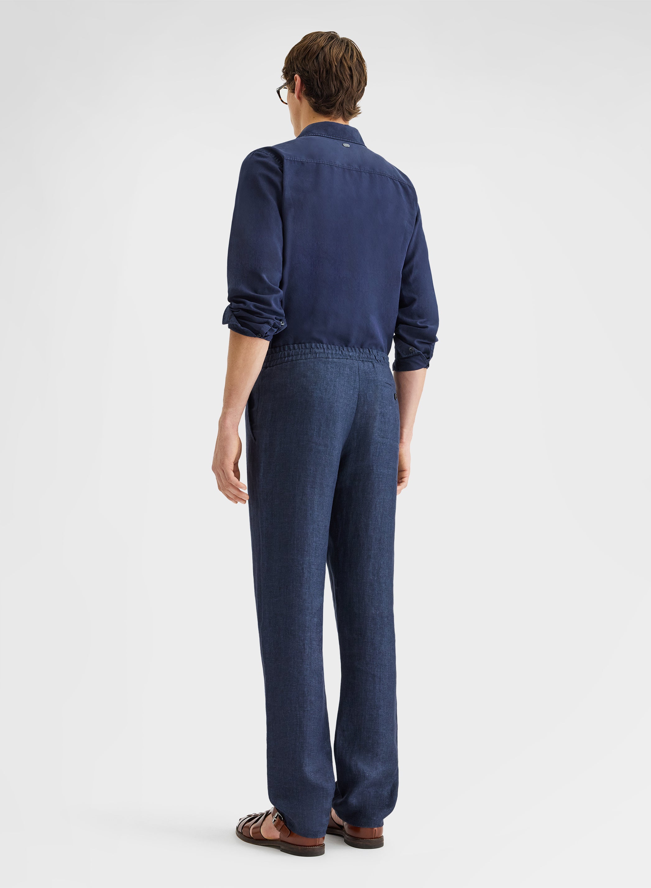 COTTON SILK SHIRT GARMENT DYED SHIRT NAVY