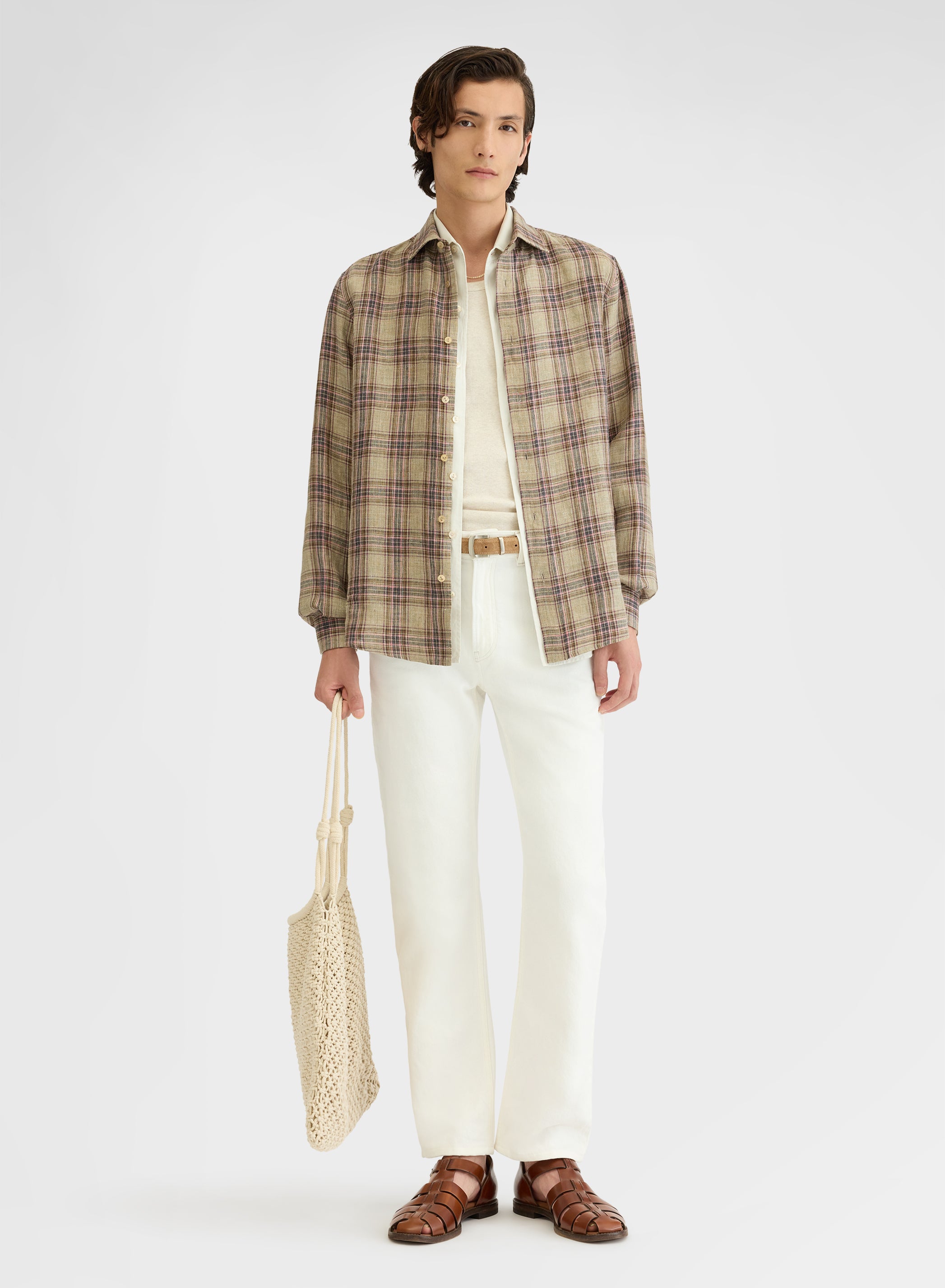 CHECKED LINEN SHIRT KHAKI
