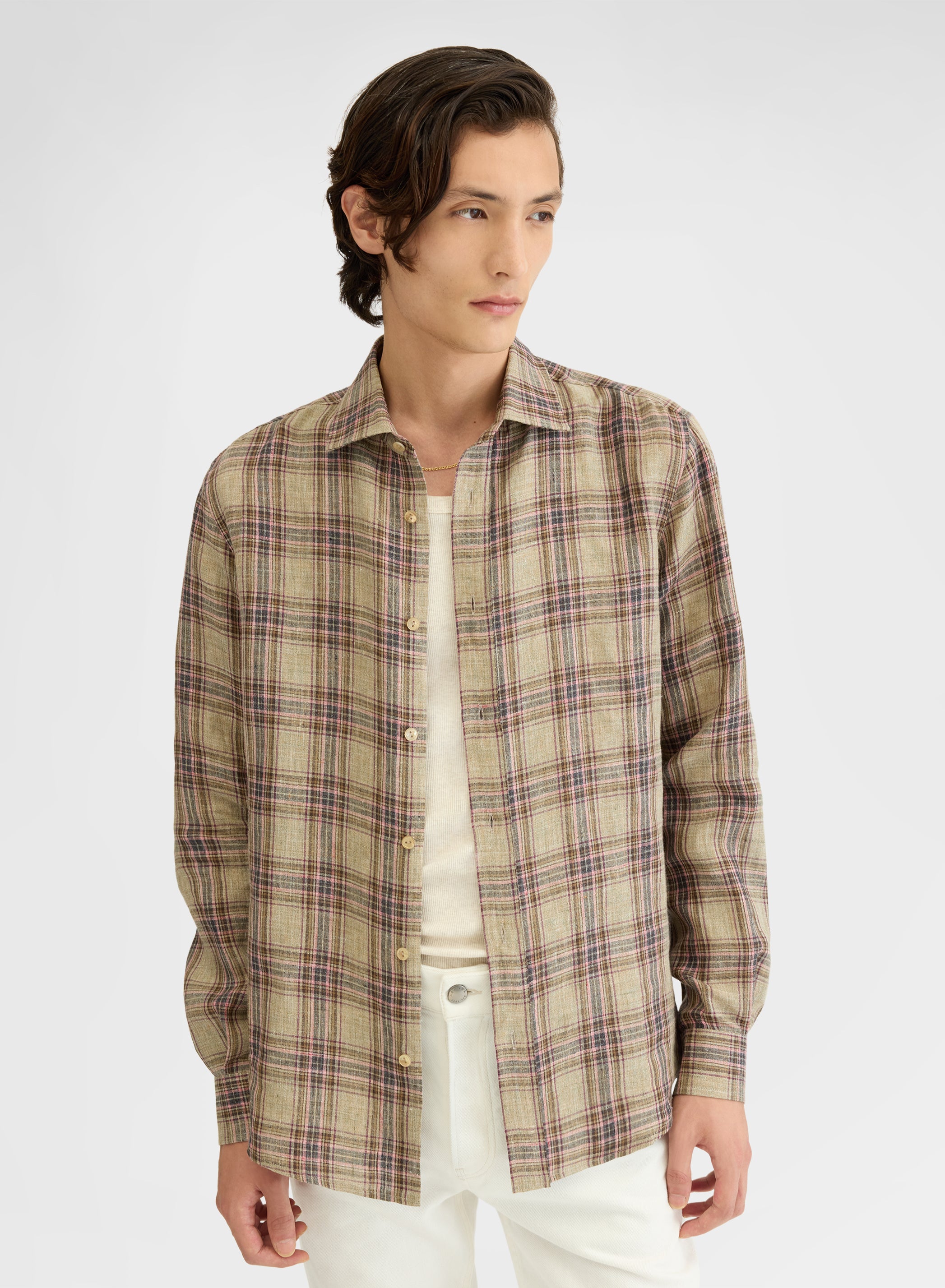 CHECKED LINEN SHIRT KHAKI