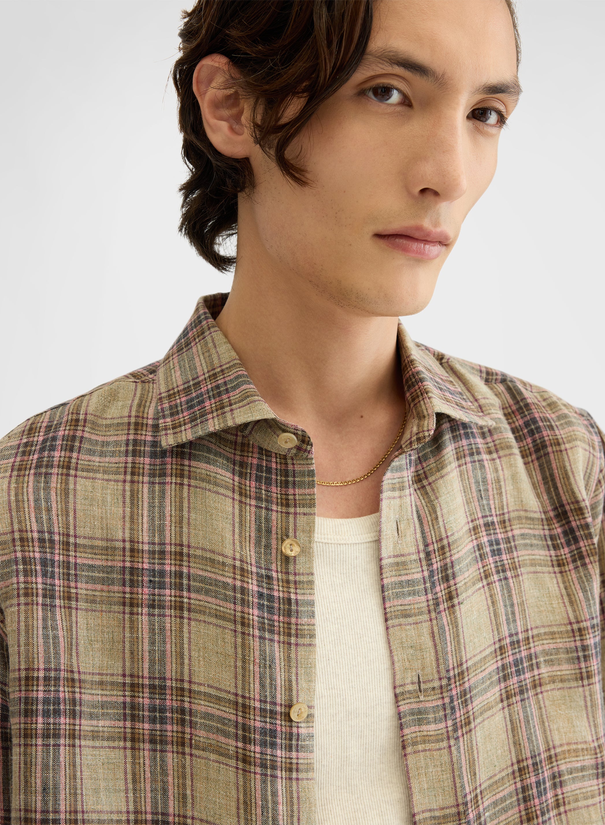 CHECKED LINEN SHIRT KHAKI