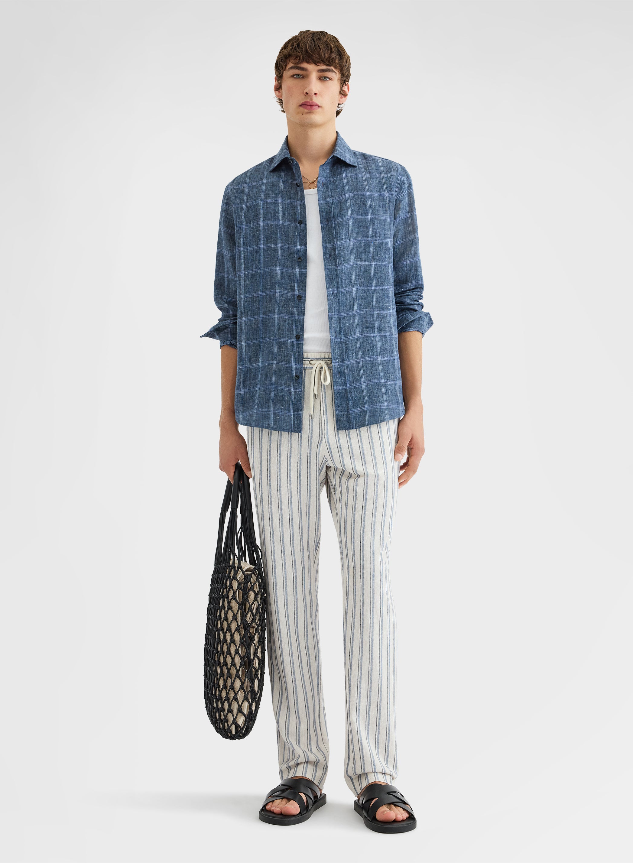 CHECKED LINEN SHIRT NAVY