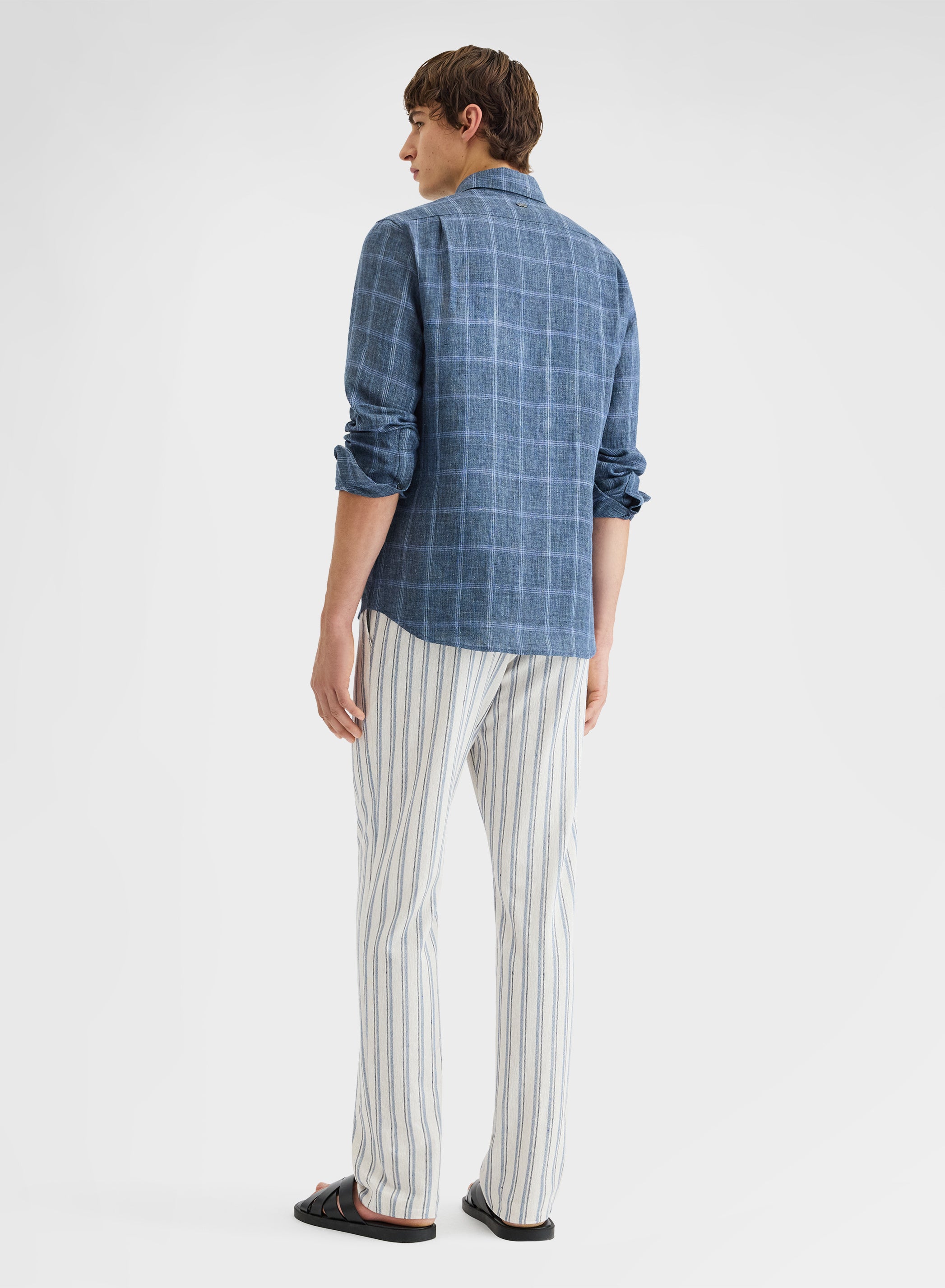 CHECKED LINEN SHIRT NAVY