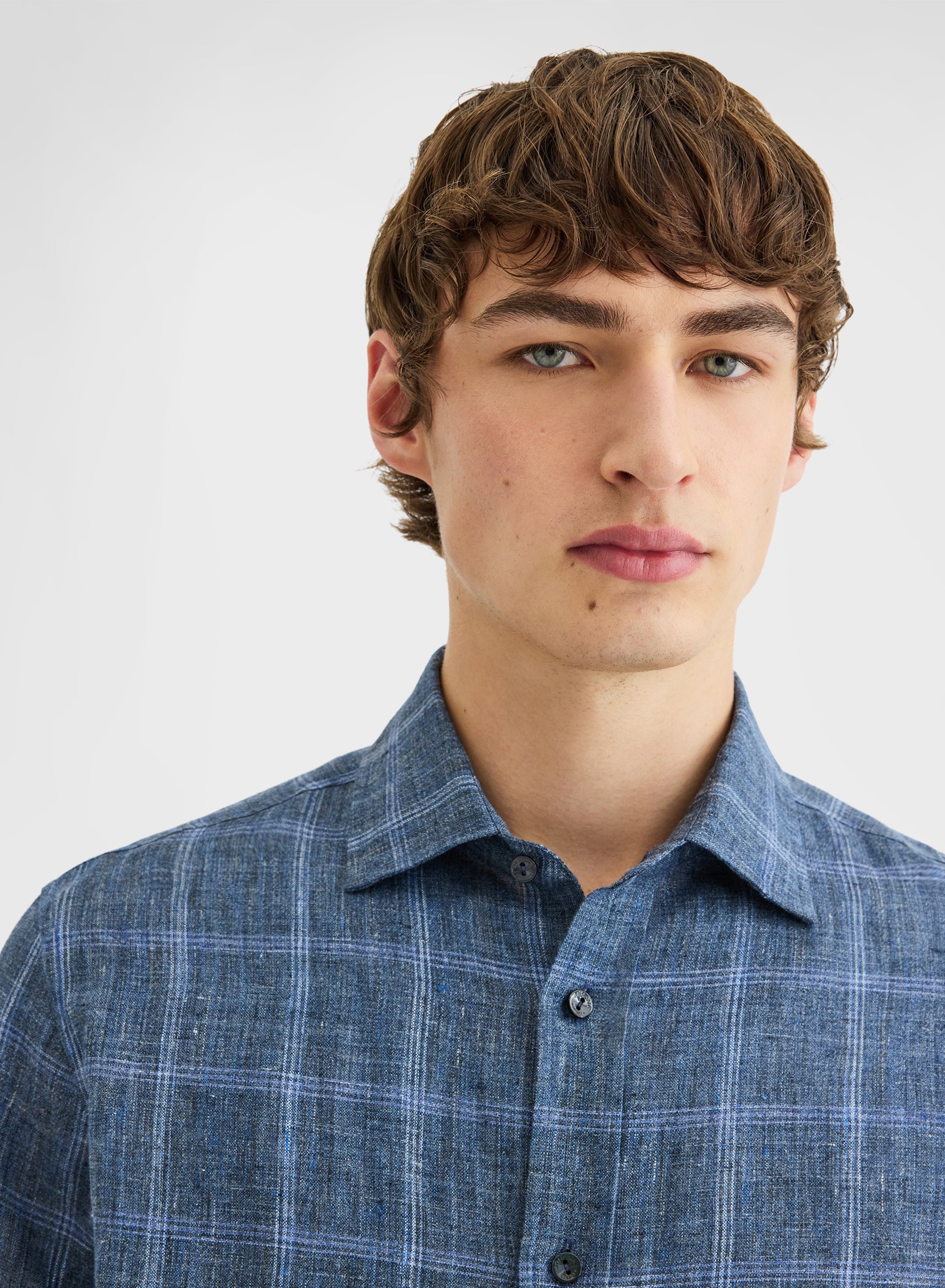 CHECKED LINEN SHIRT NAVY
