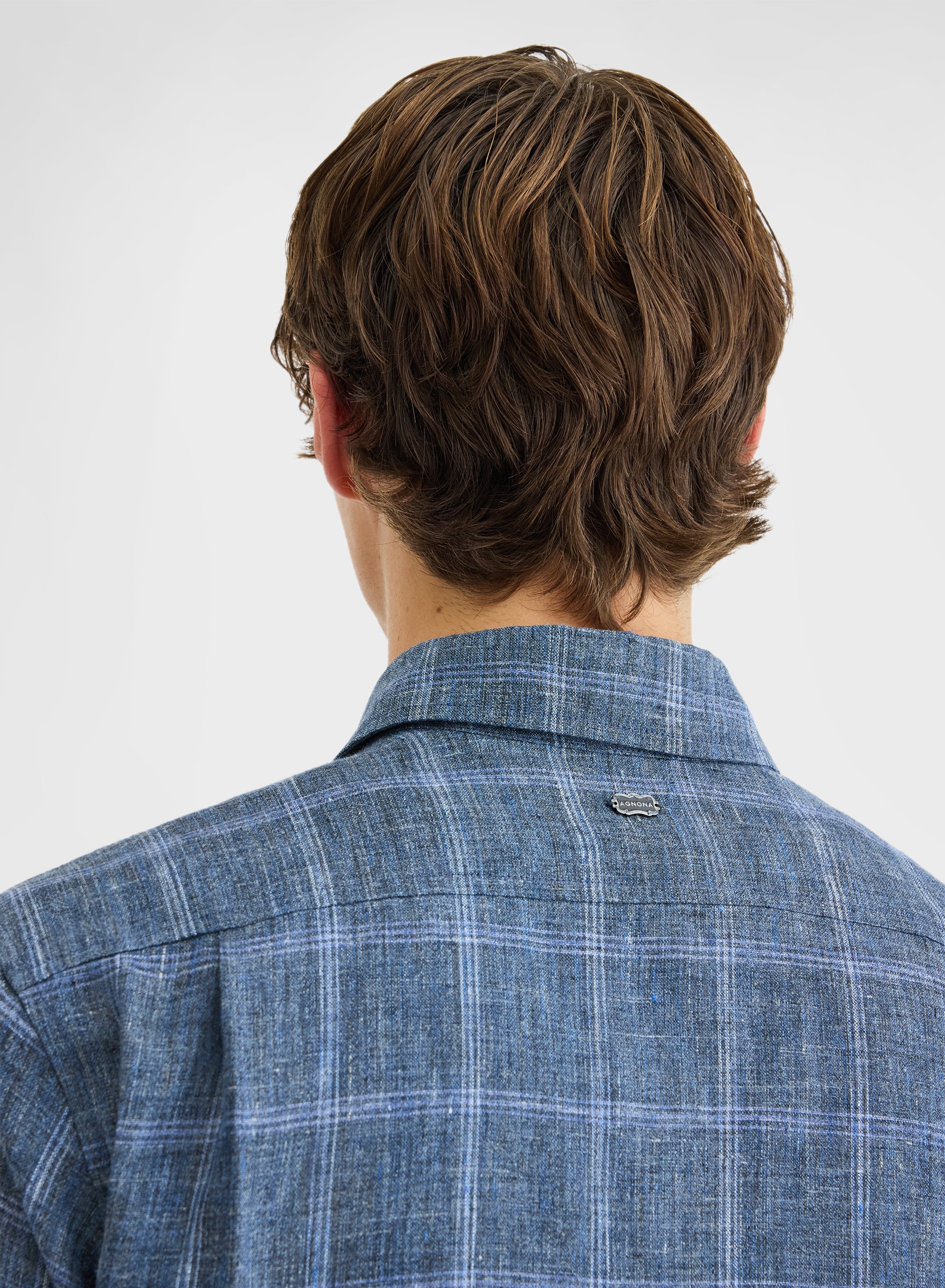 CHECKED LINEN SHIRT NAVY