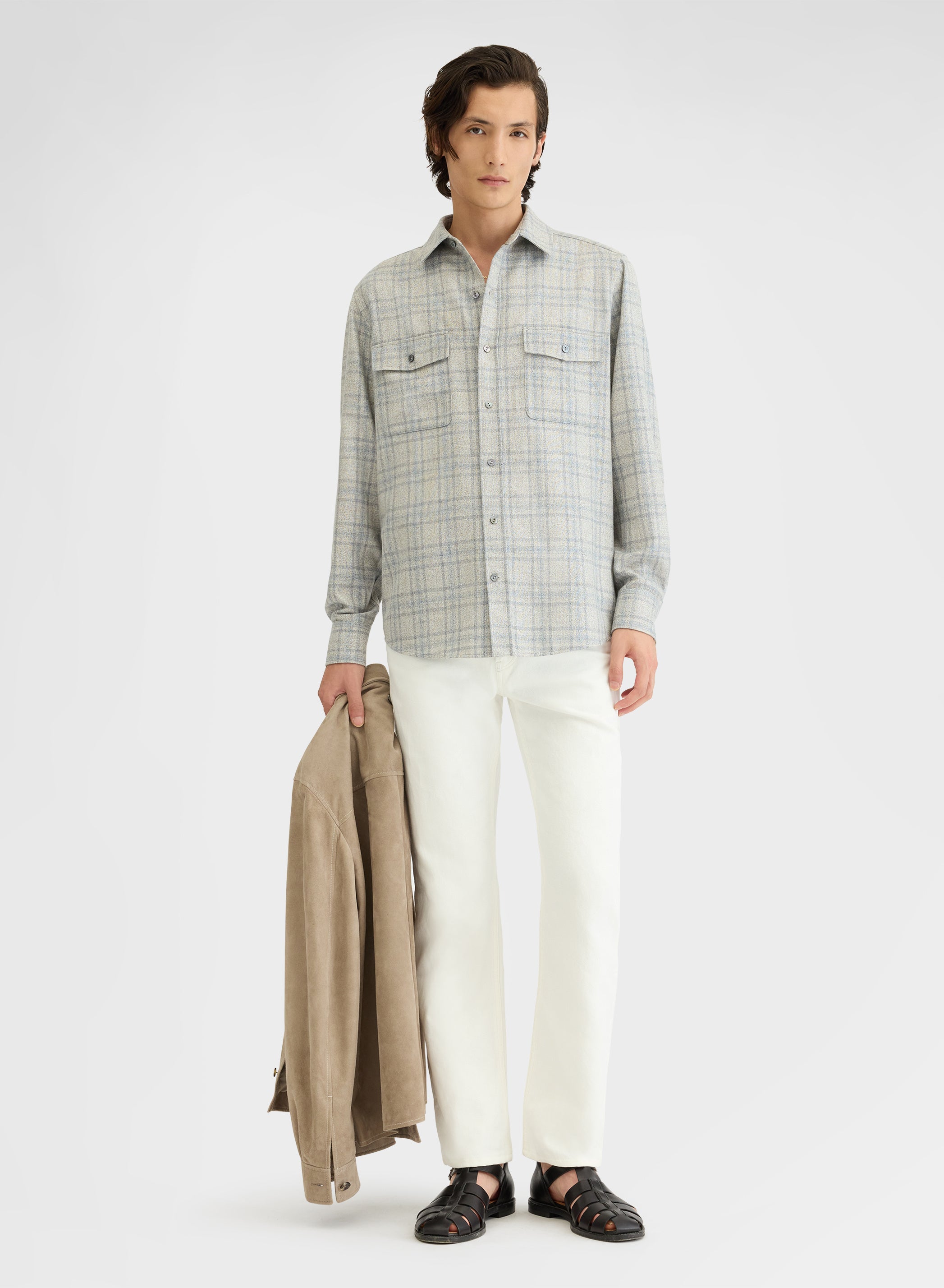 CHECK SABLE SHIRT DUSTY BLUE