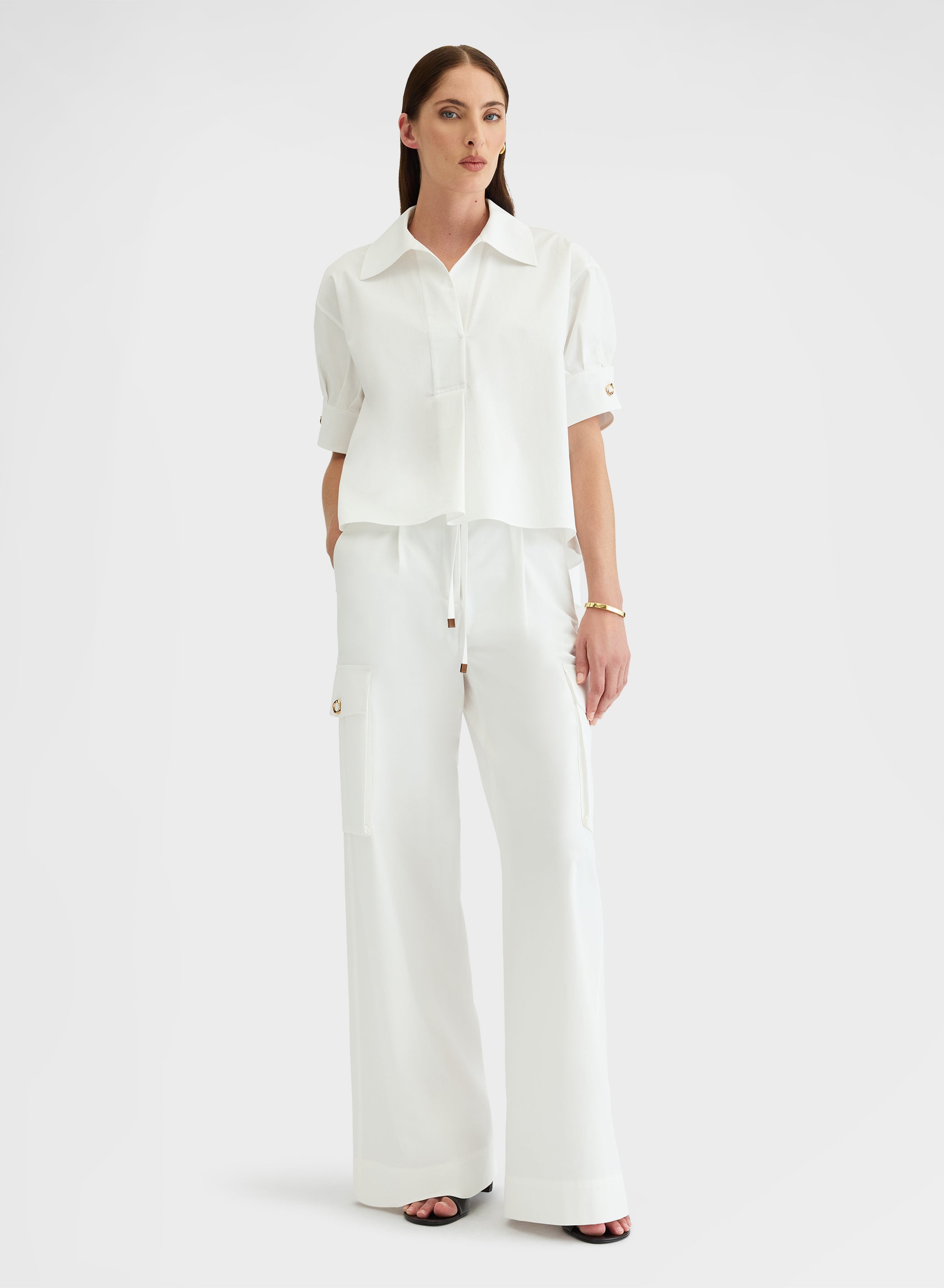 アニオナ AGNONA シルク トップス GOTS Cotton Shirt White Cropped Boxy Sustainable | Agnona Italy