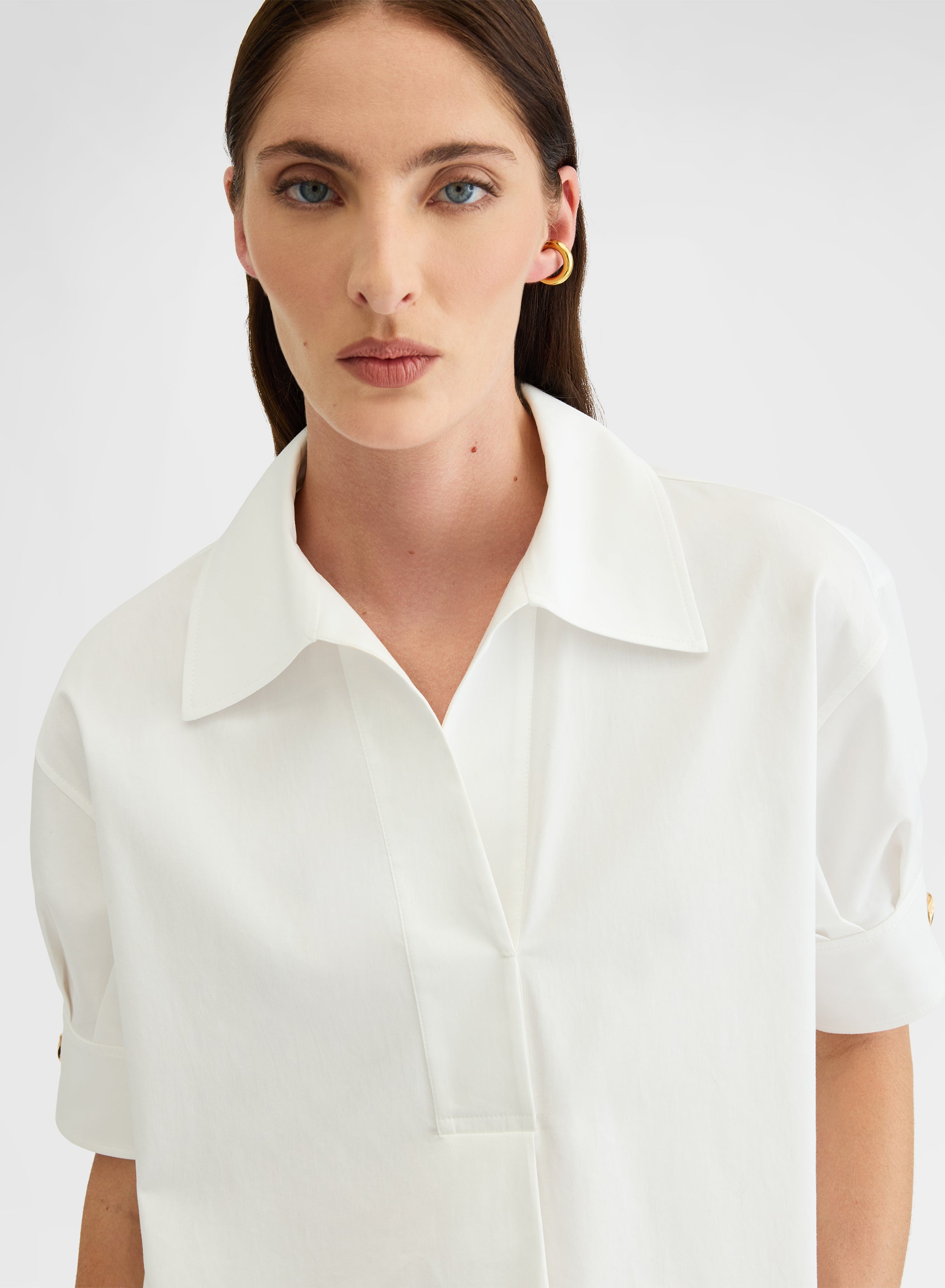アニオナ AGNONA シルク トップス GOTS Cotton Shirt White Cropped Boxy Sustainable | Agnona Italy