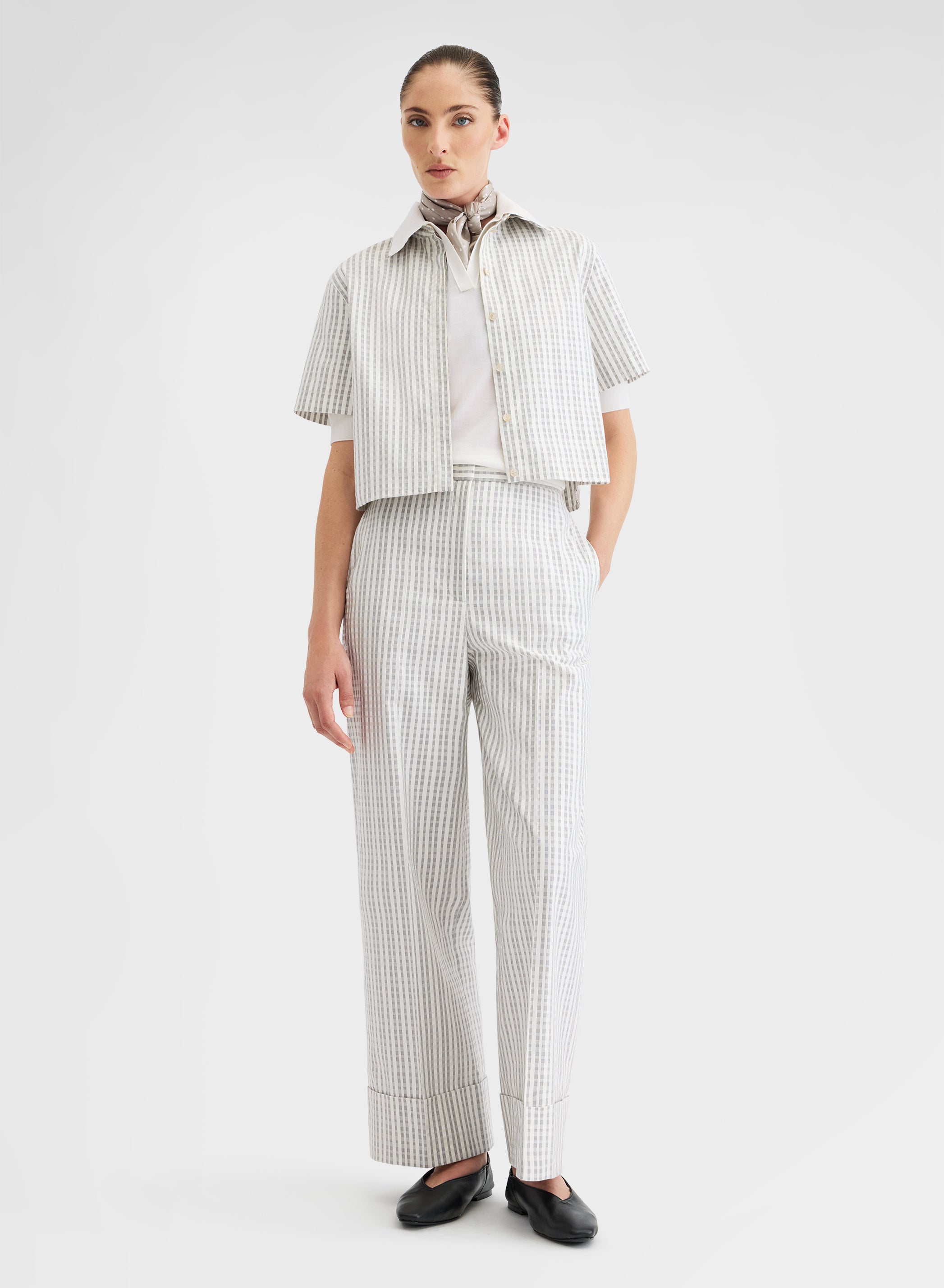 Cotton Silk Vichy Skirt Grey A-Line Three-Dimensional | Agnona