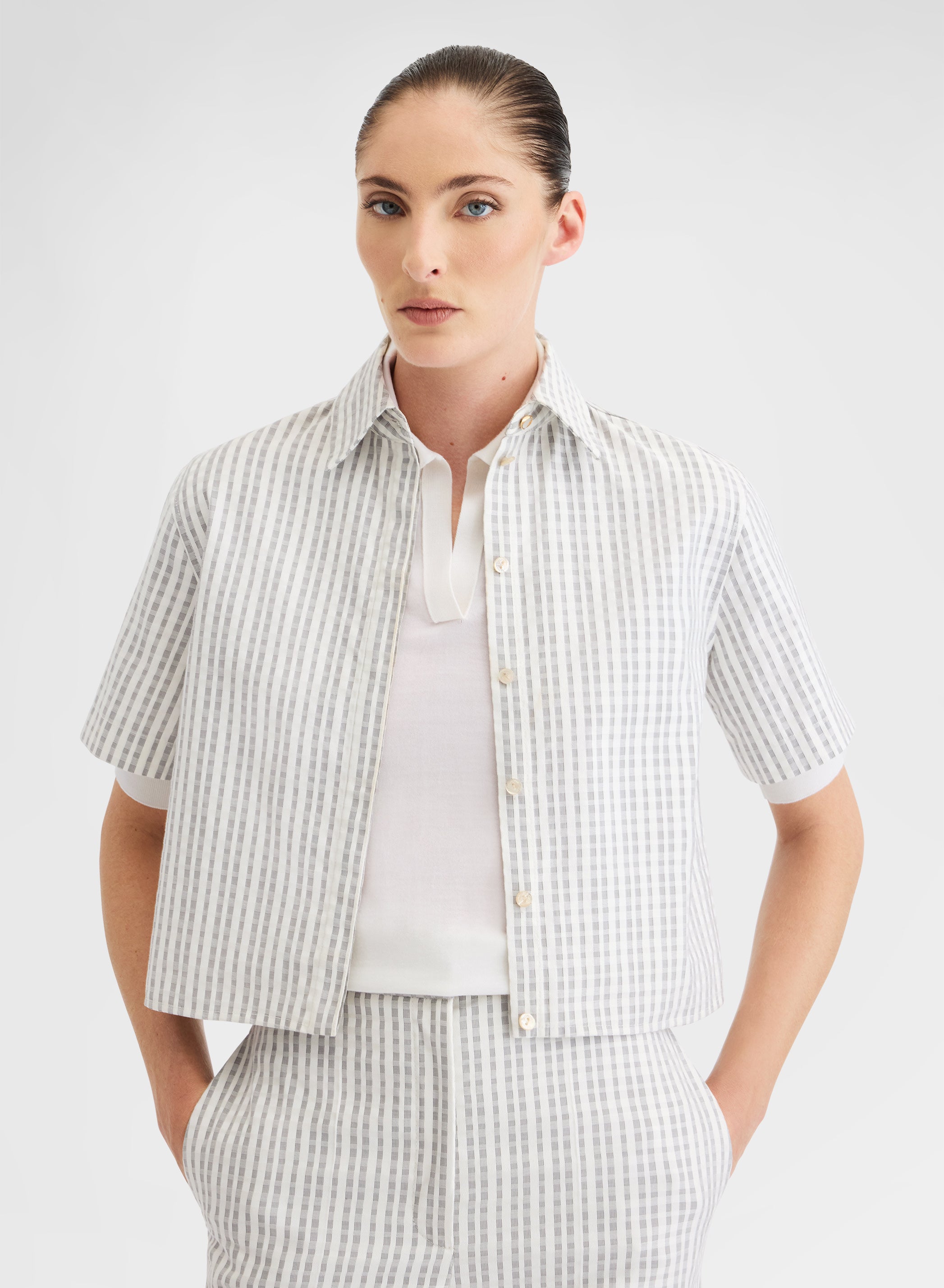 TEXTURED COTTON SILK SHIRT GREY