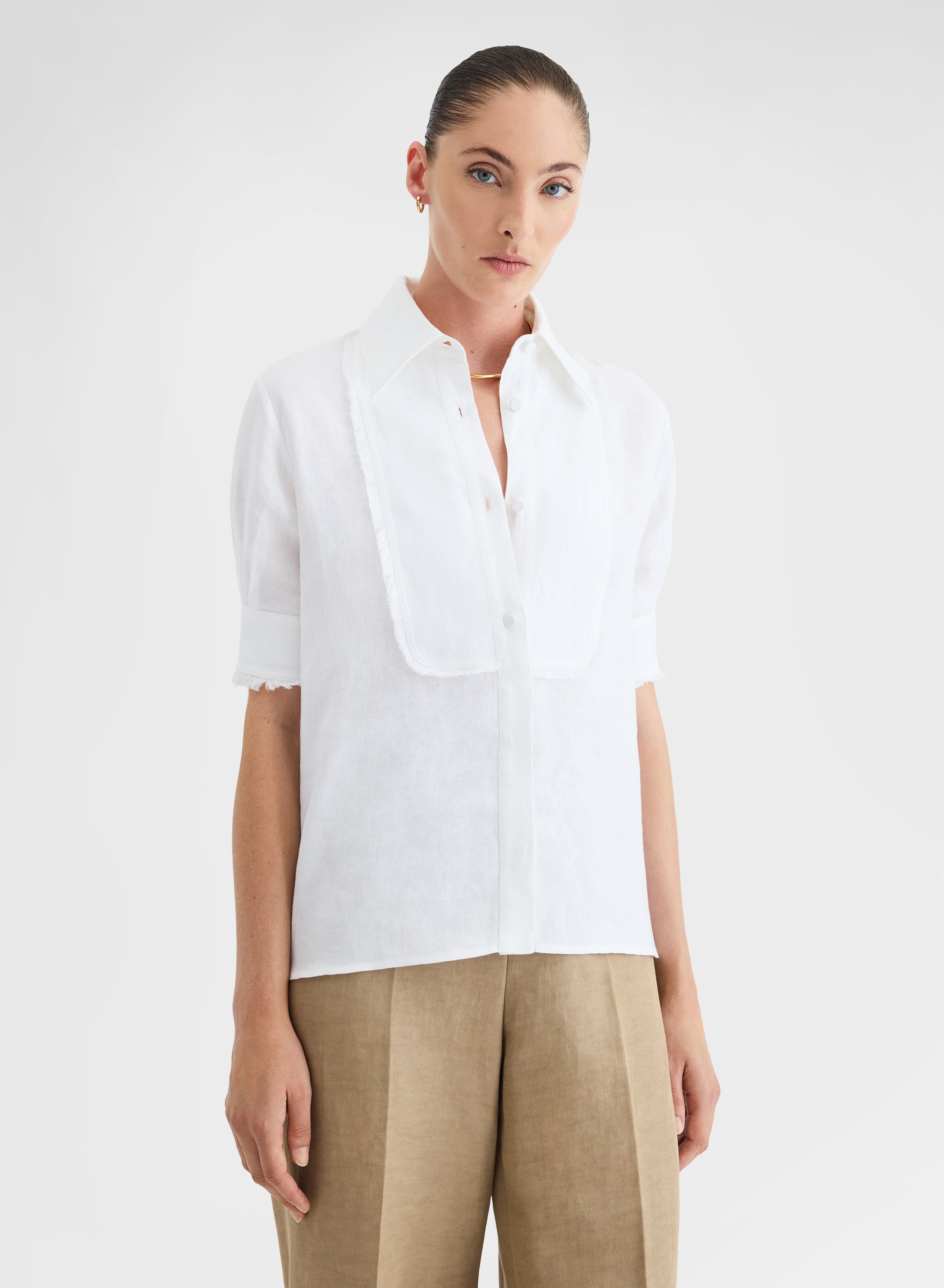 LIGHT LINEN SHORT SLEEVE SHIRT WHITE