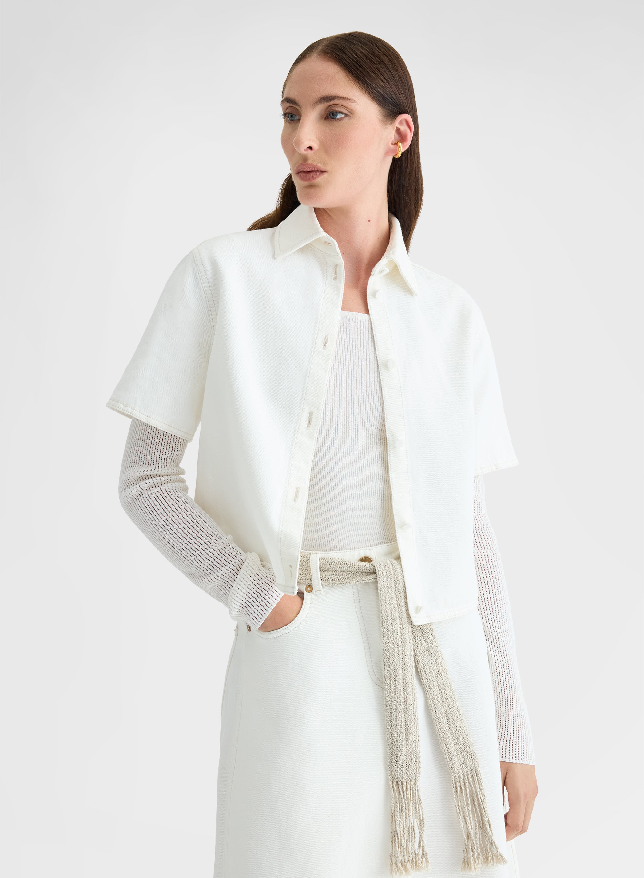 COTTON LINEN DENIM SHIRT WHITE