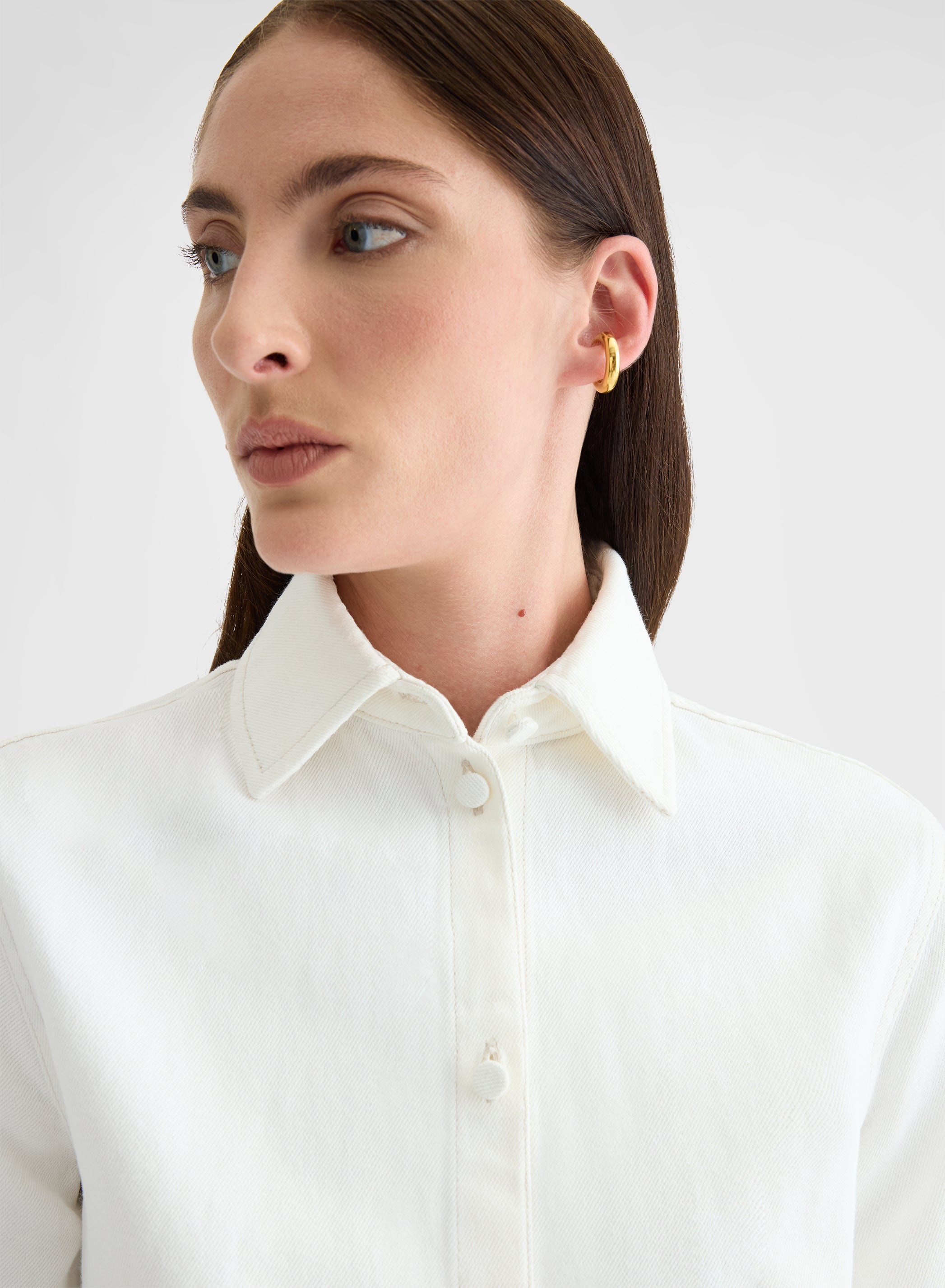 COTTON LINEN DENIM SHIRT WHITE