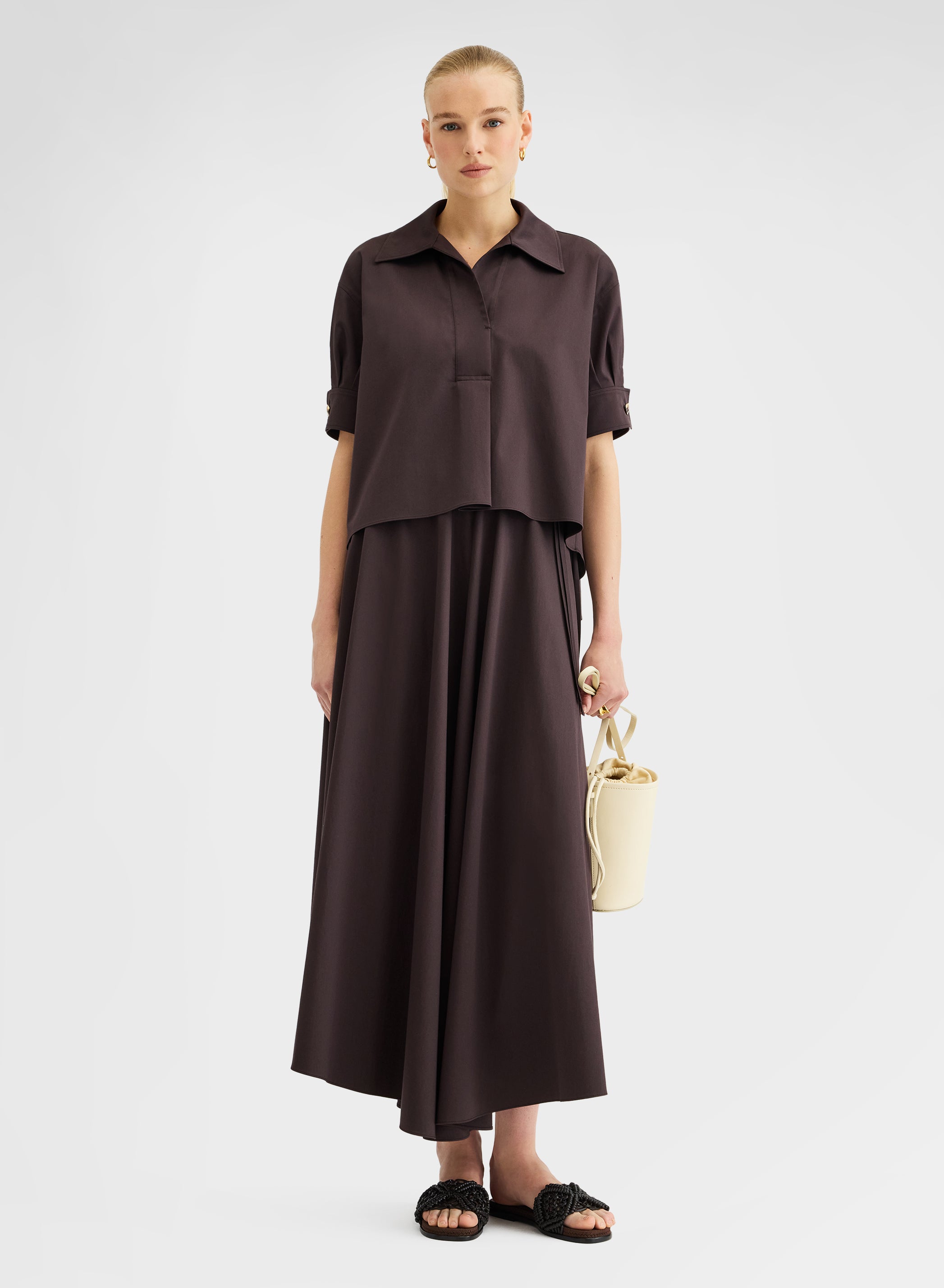 COTTON SATIN SKIRT CHOCOLATE