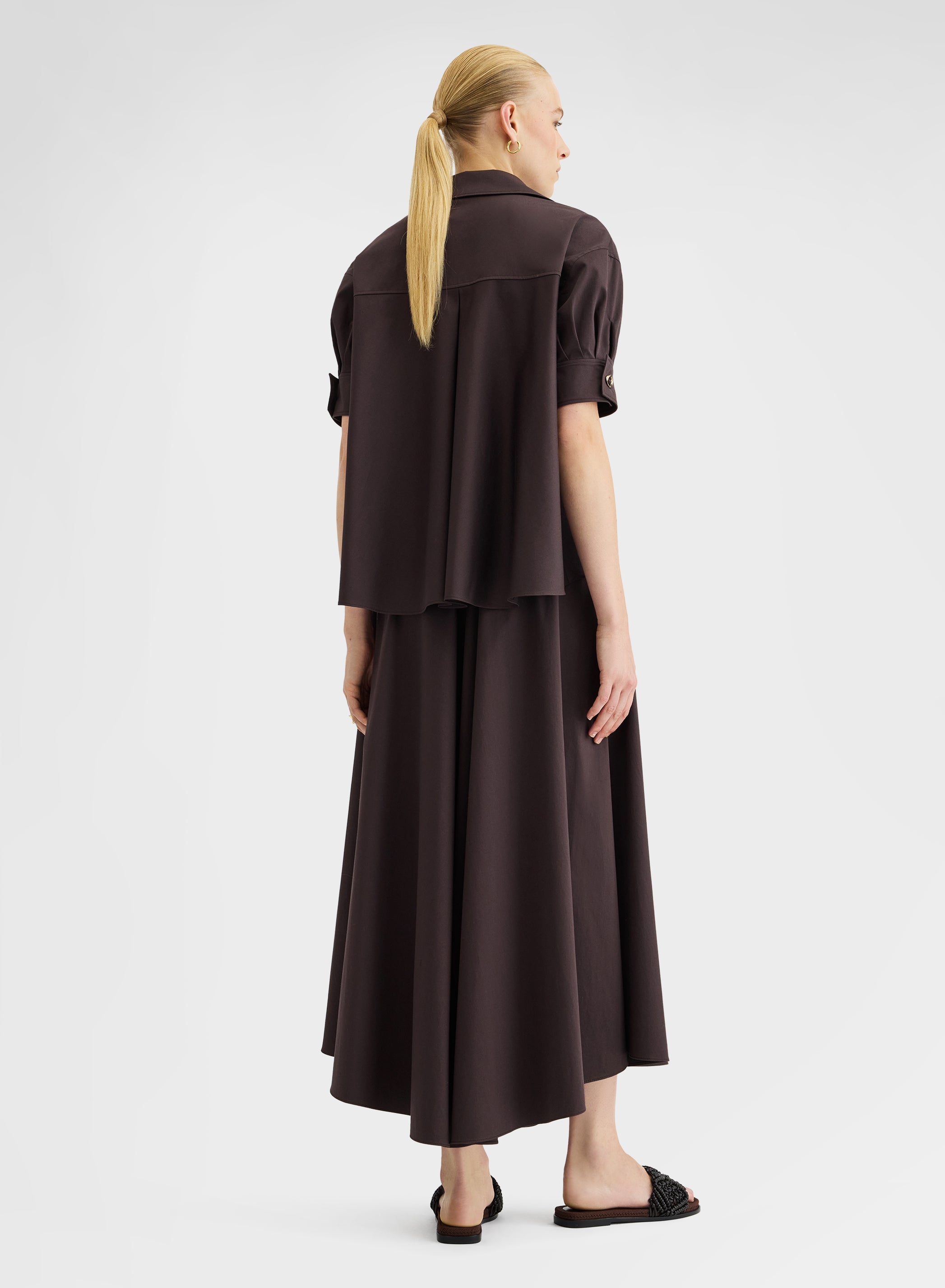 COTTON SATIN SKIRT CHOCOLATE