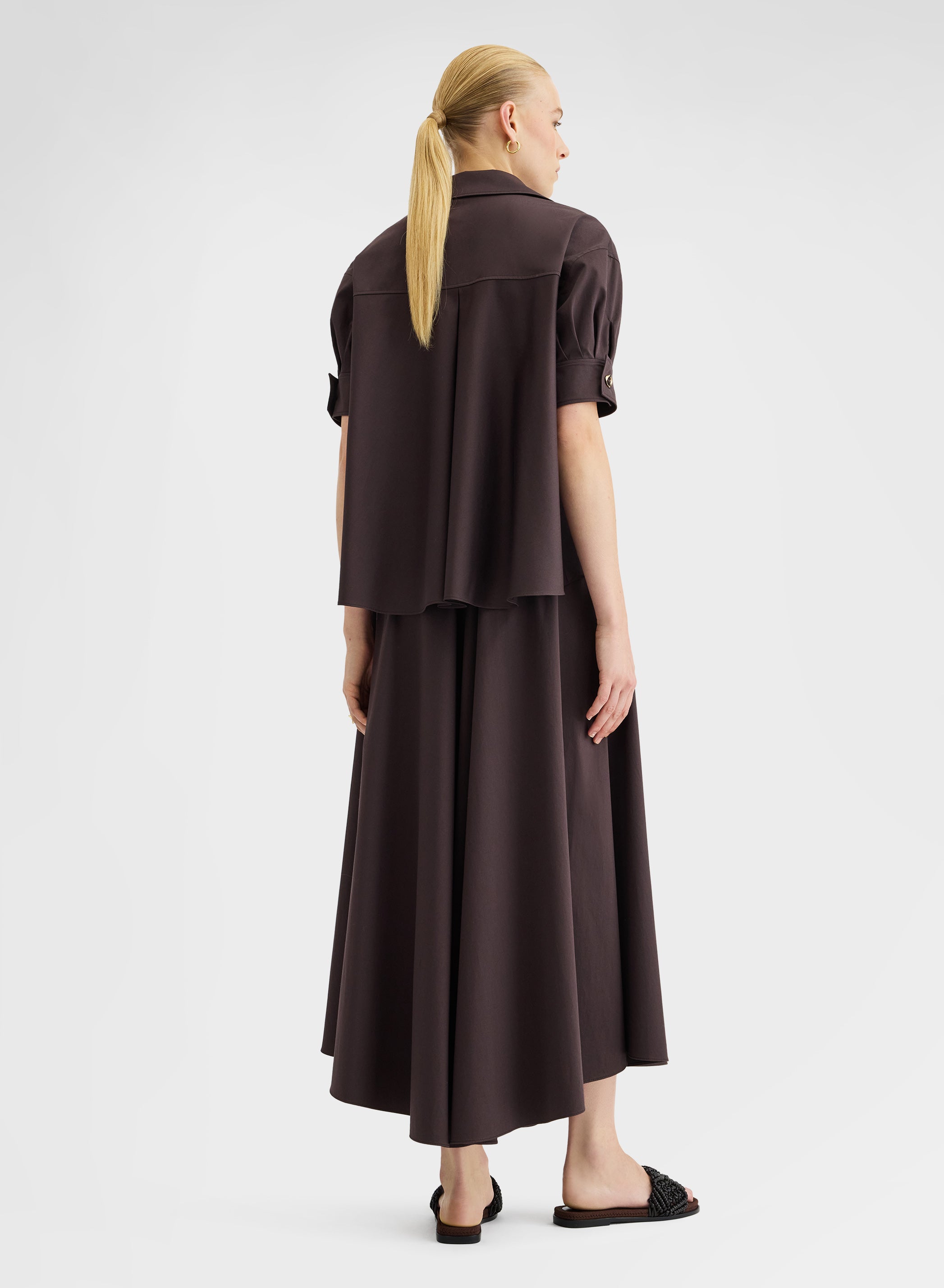 COTTON SATIN SKIRT CHOCOLATE