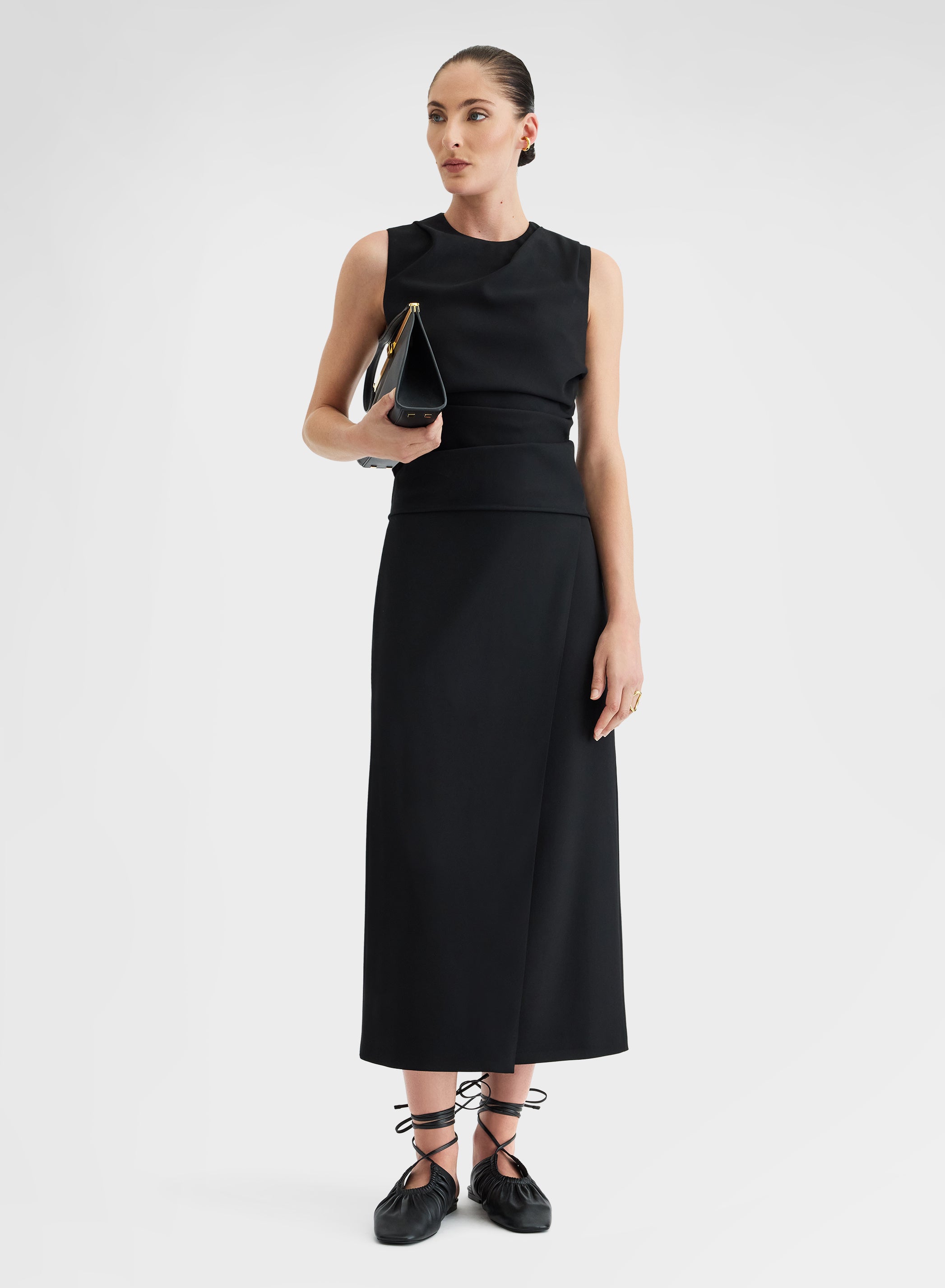 FLUID VISCOSE WOOL SKIRT BLACK