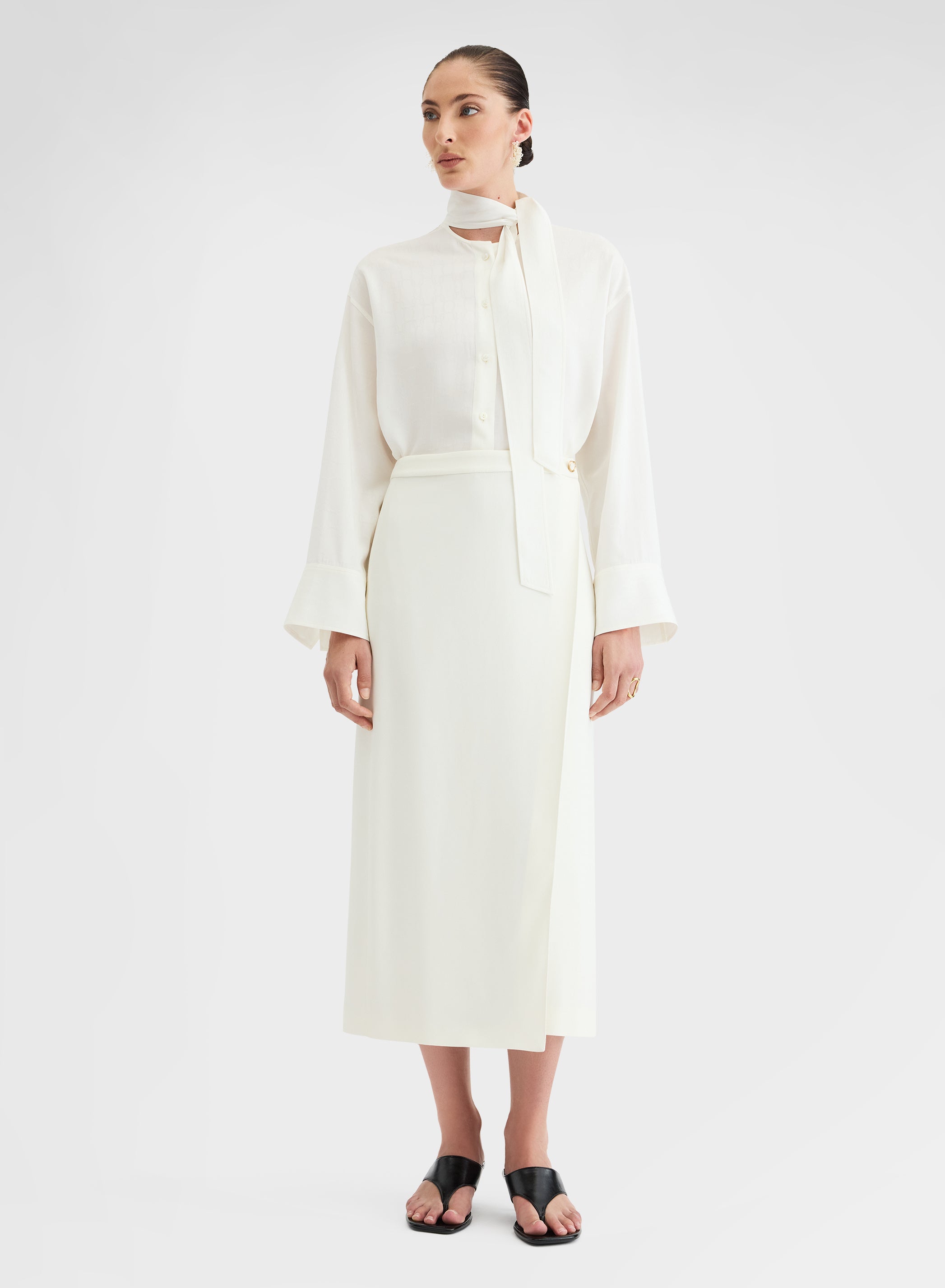 FLUID VISCOSE WOOL SKIRT WHITE