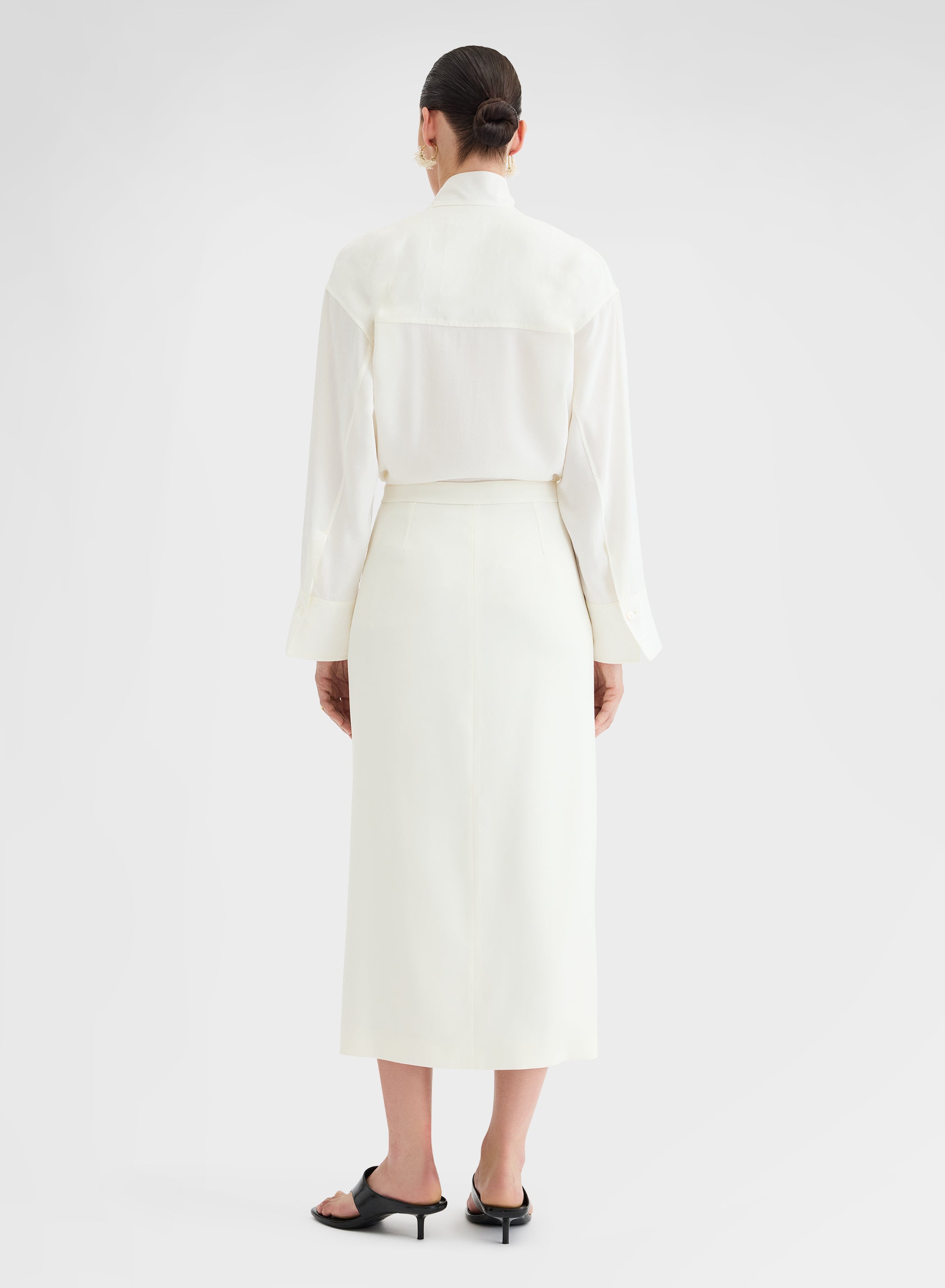 FLUID VISCOSE WOOL SKIRT WHITE