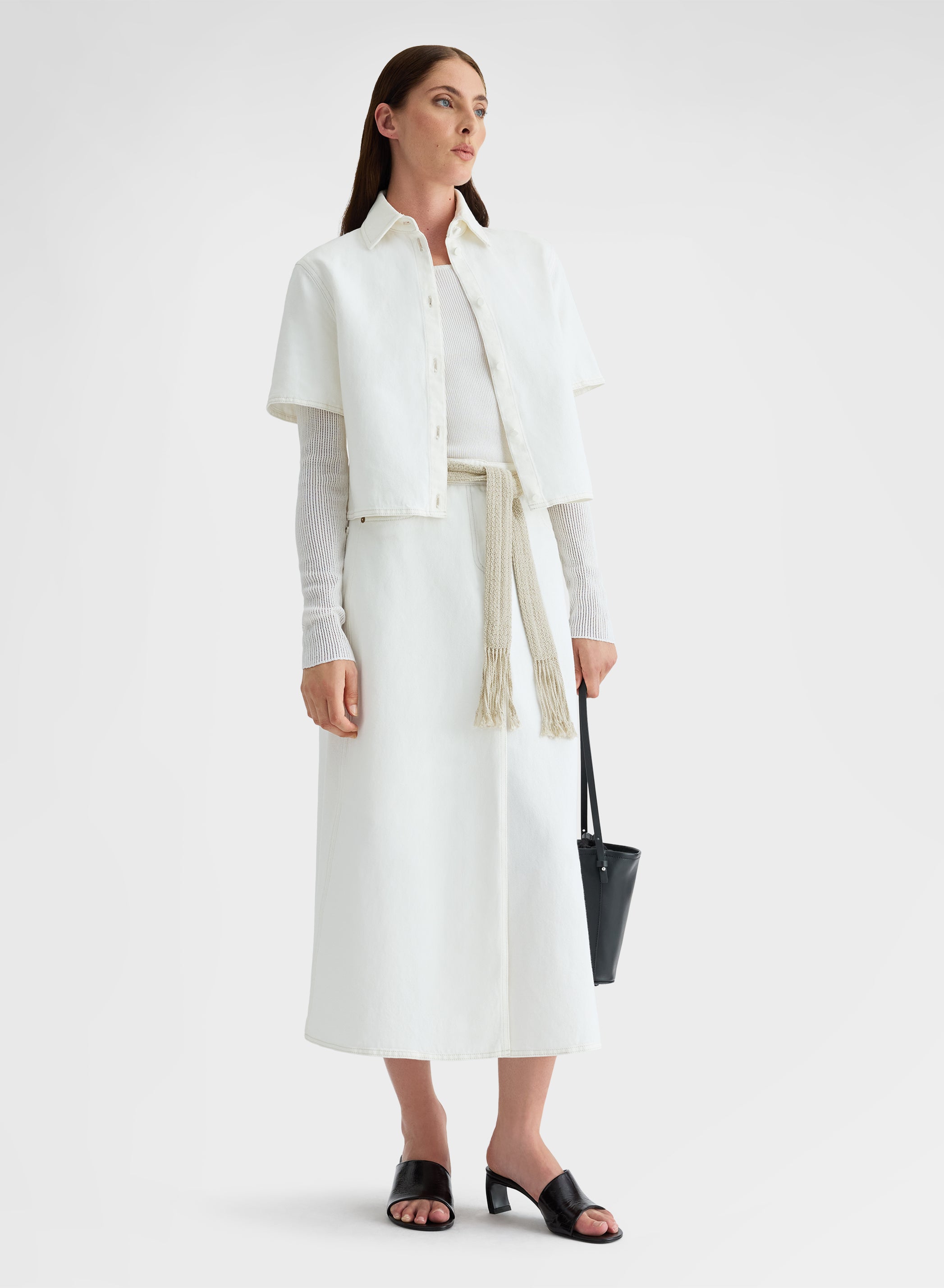 COTTON LINEN DENIM SKIRT WHITE