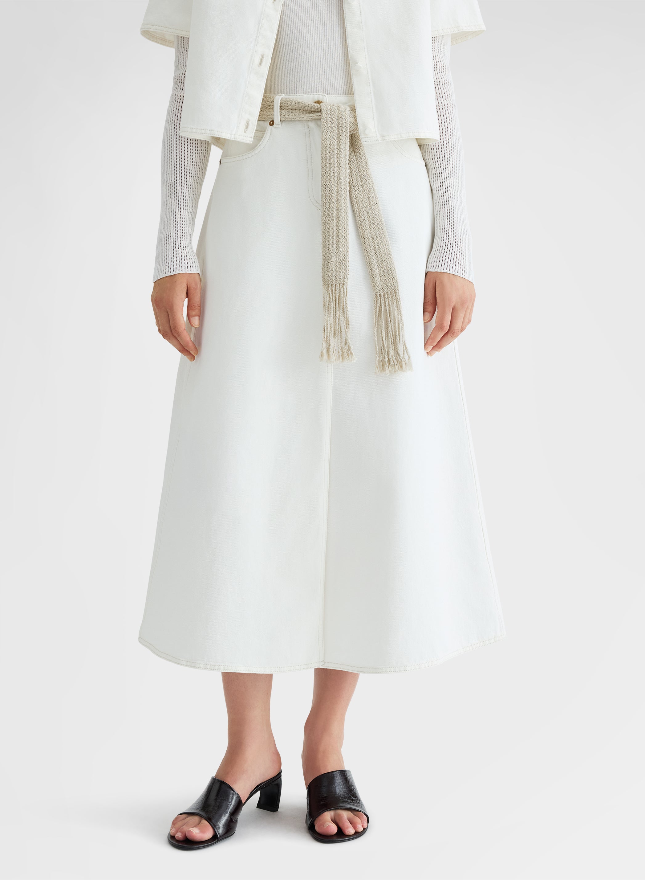 COTTON LINEN DENIM SKIRT WHITE