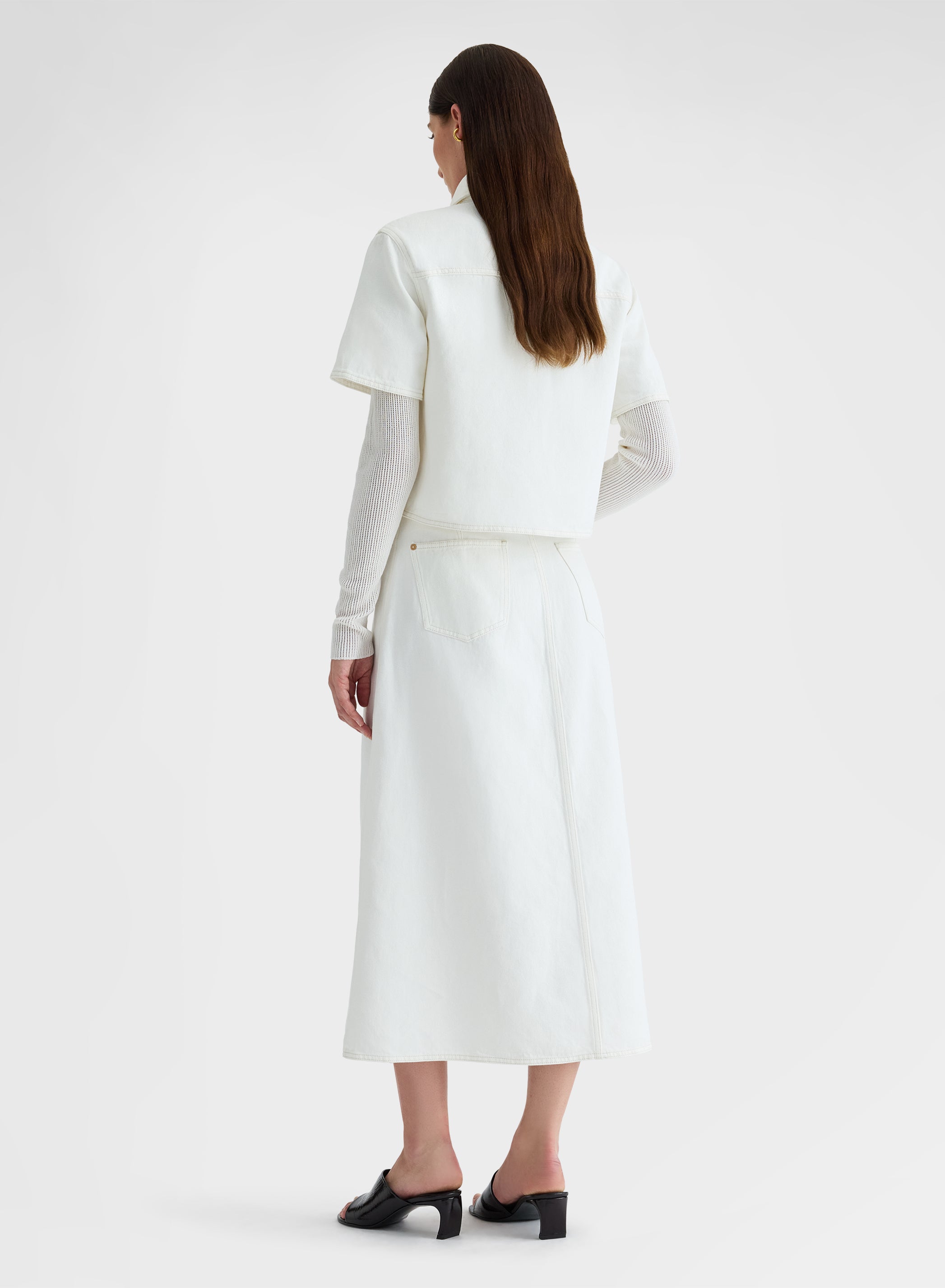 COTTON LINEN DENIM SKIRT WHITE