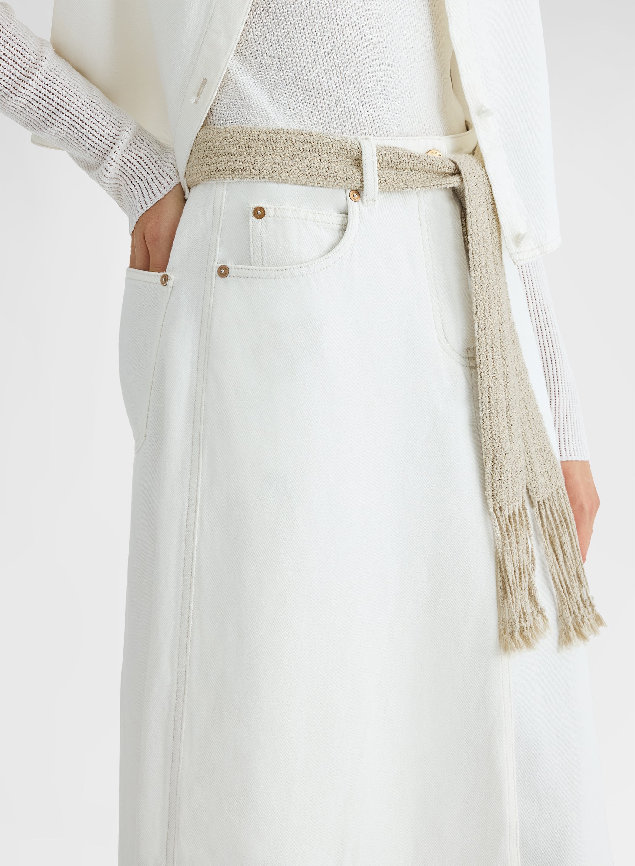 COTTON LINEN DENIM SKIRT WHITE