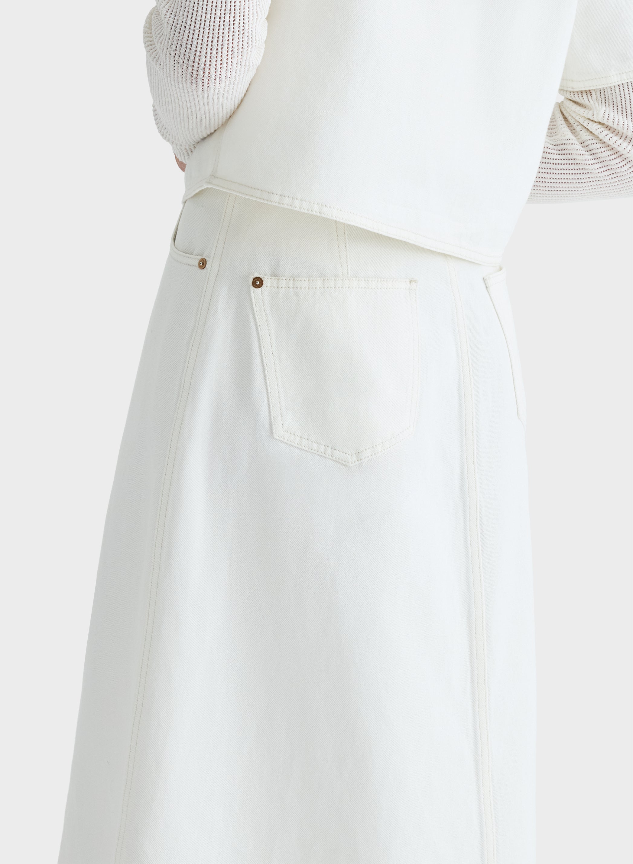 COTTON LINEN DENIM SKIRT WHITE