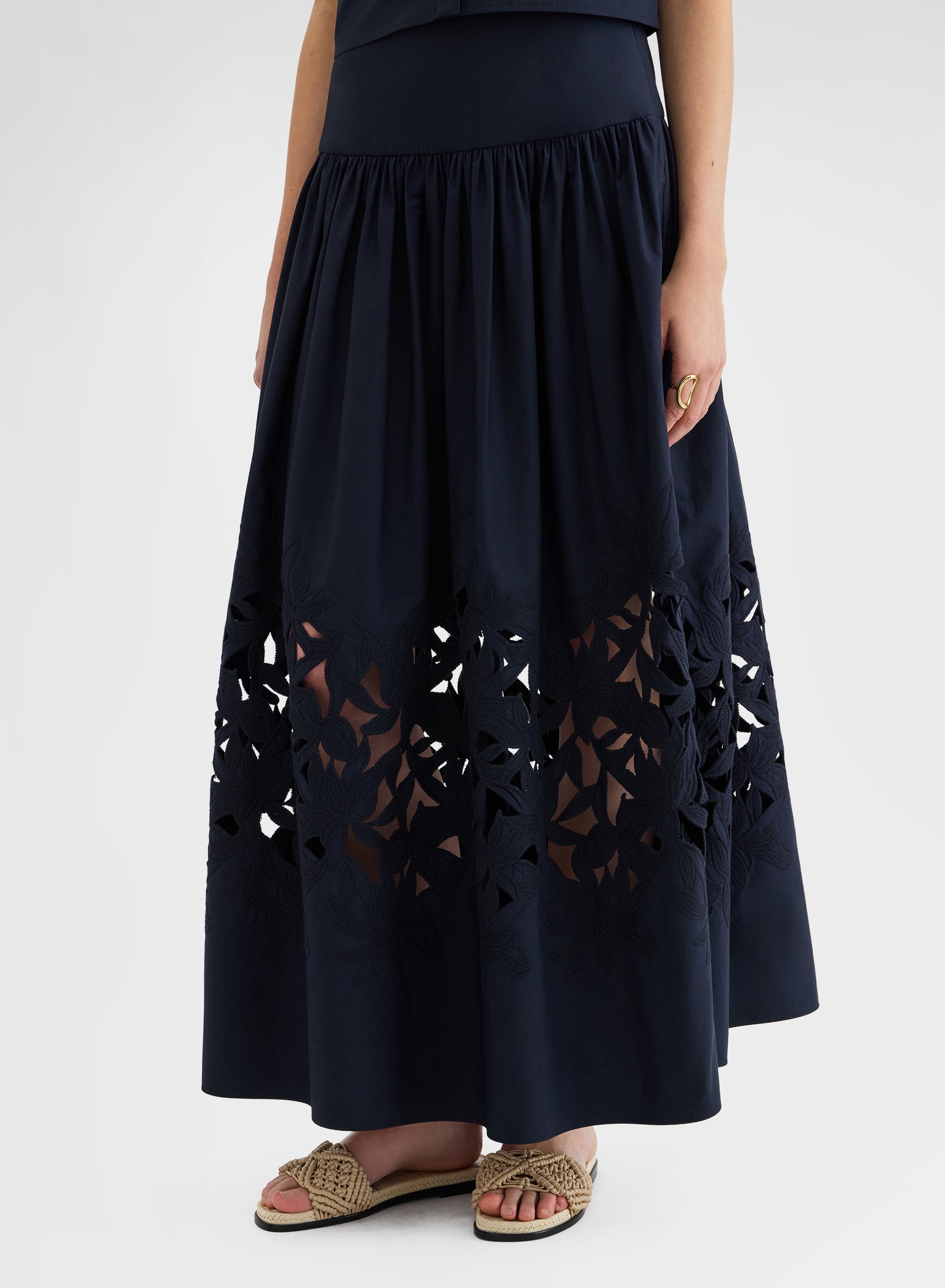 COTTON POPLIN SKIRT NAVY