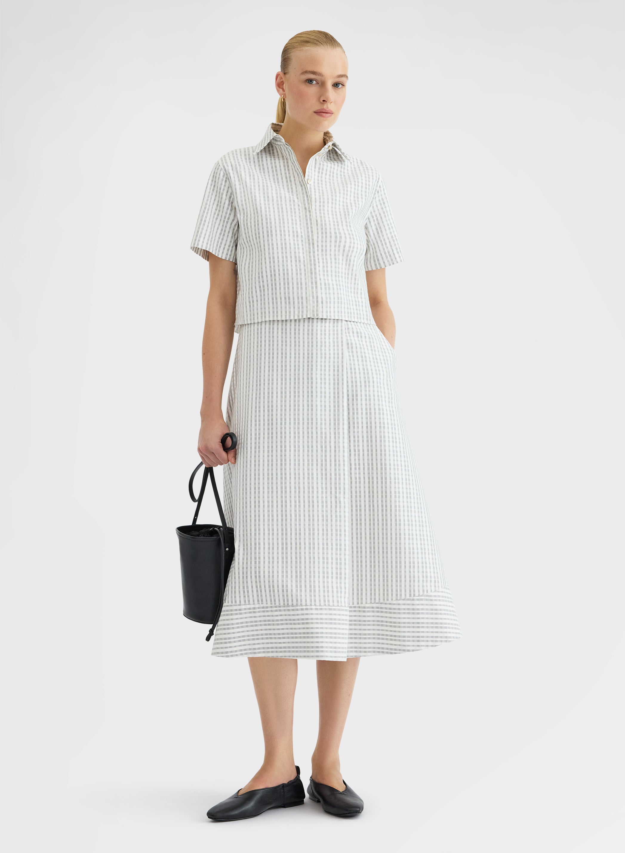 Cotton Silk Vichy Skirt Grey A-Line Three-Dimensional | Agnona