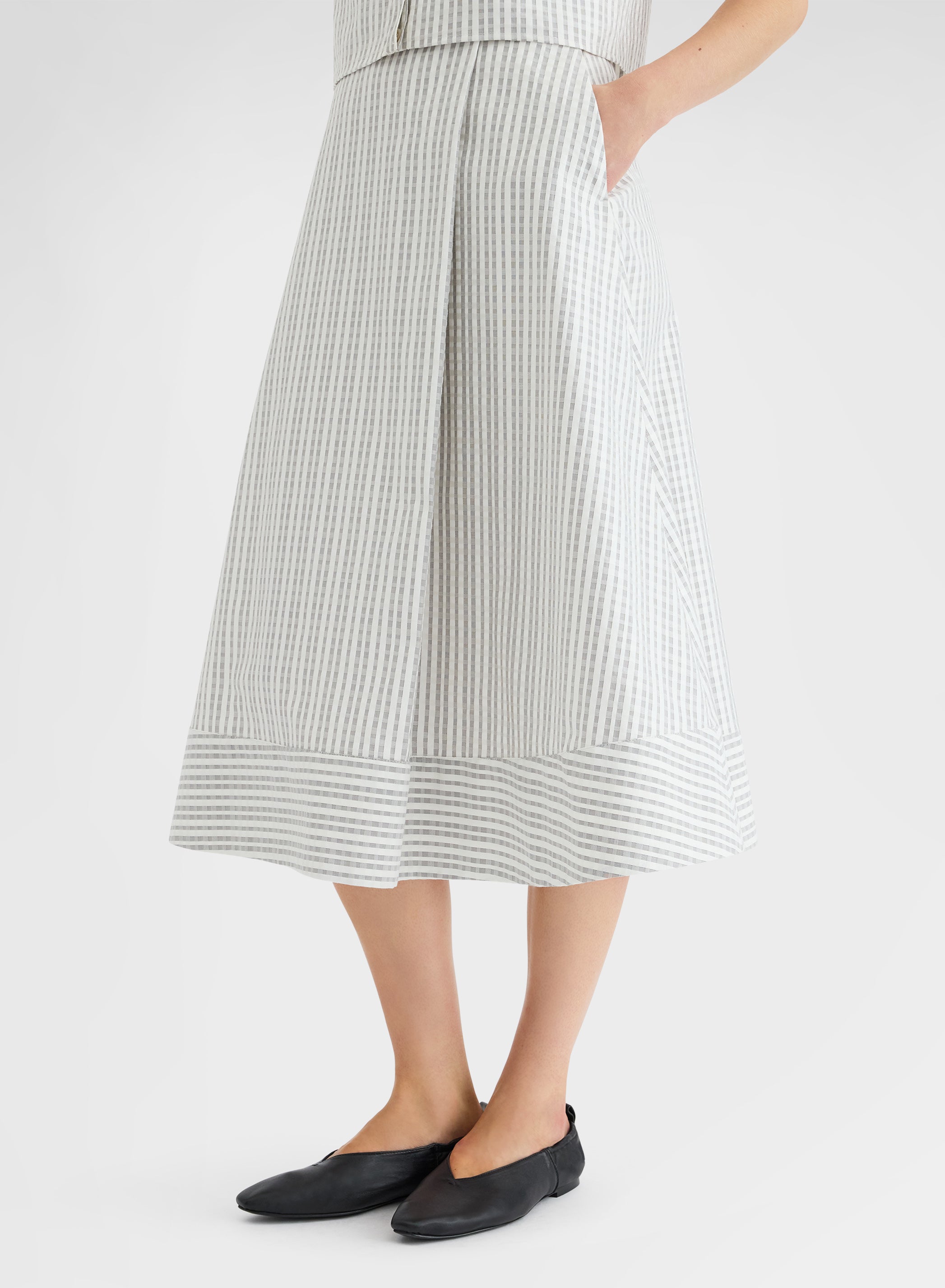 TEXTURED COTTON SILK SKIRT GREY