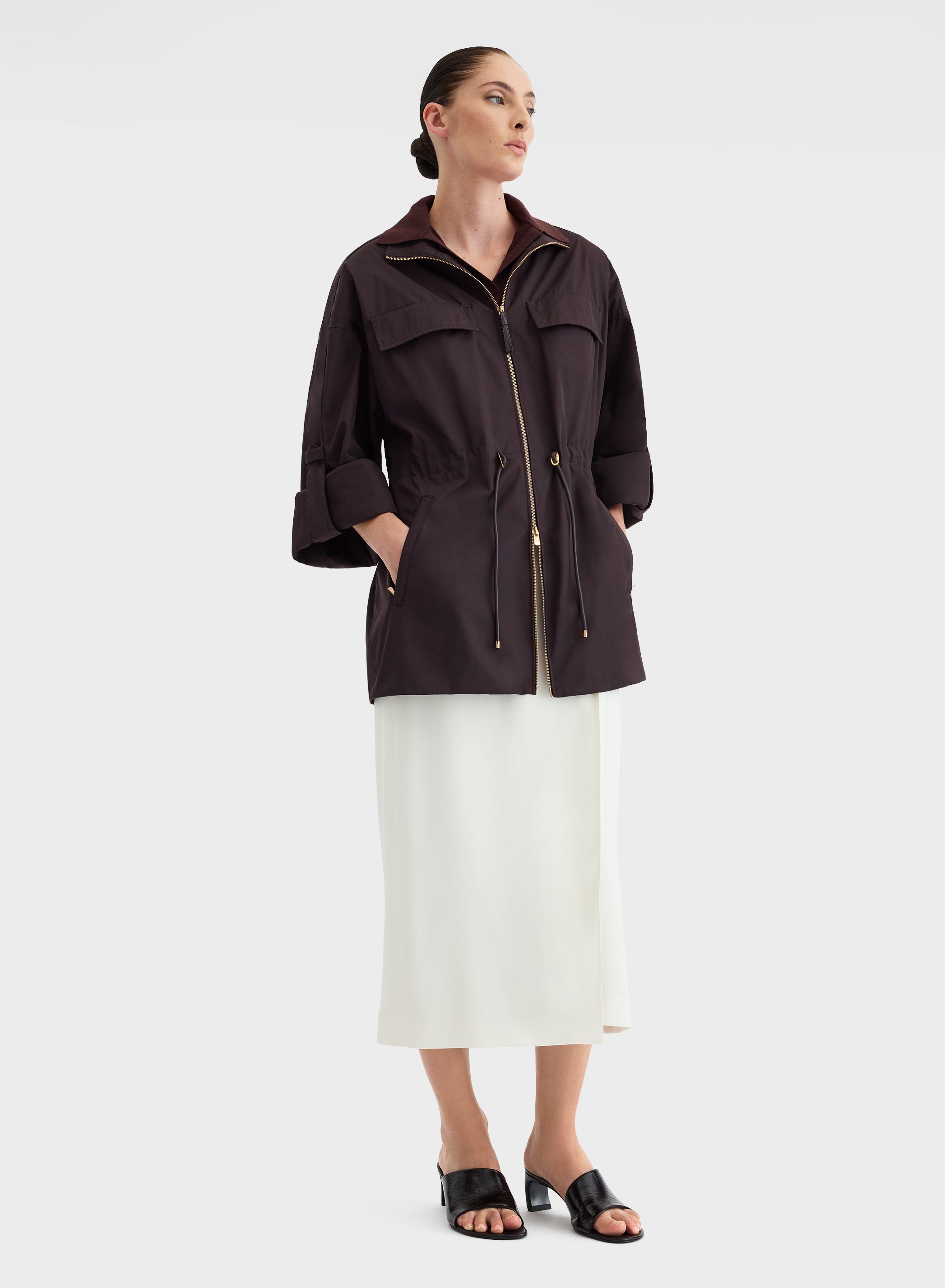 Nylon Taffeta Jacket Chocolate Brown Technical | Agnona Italy
