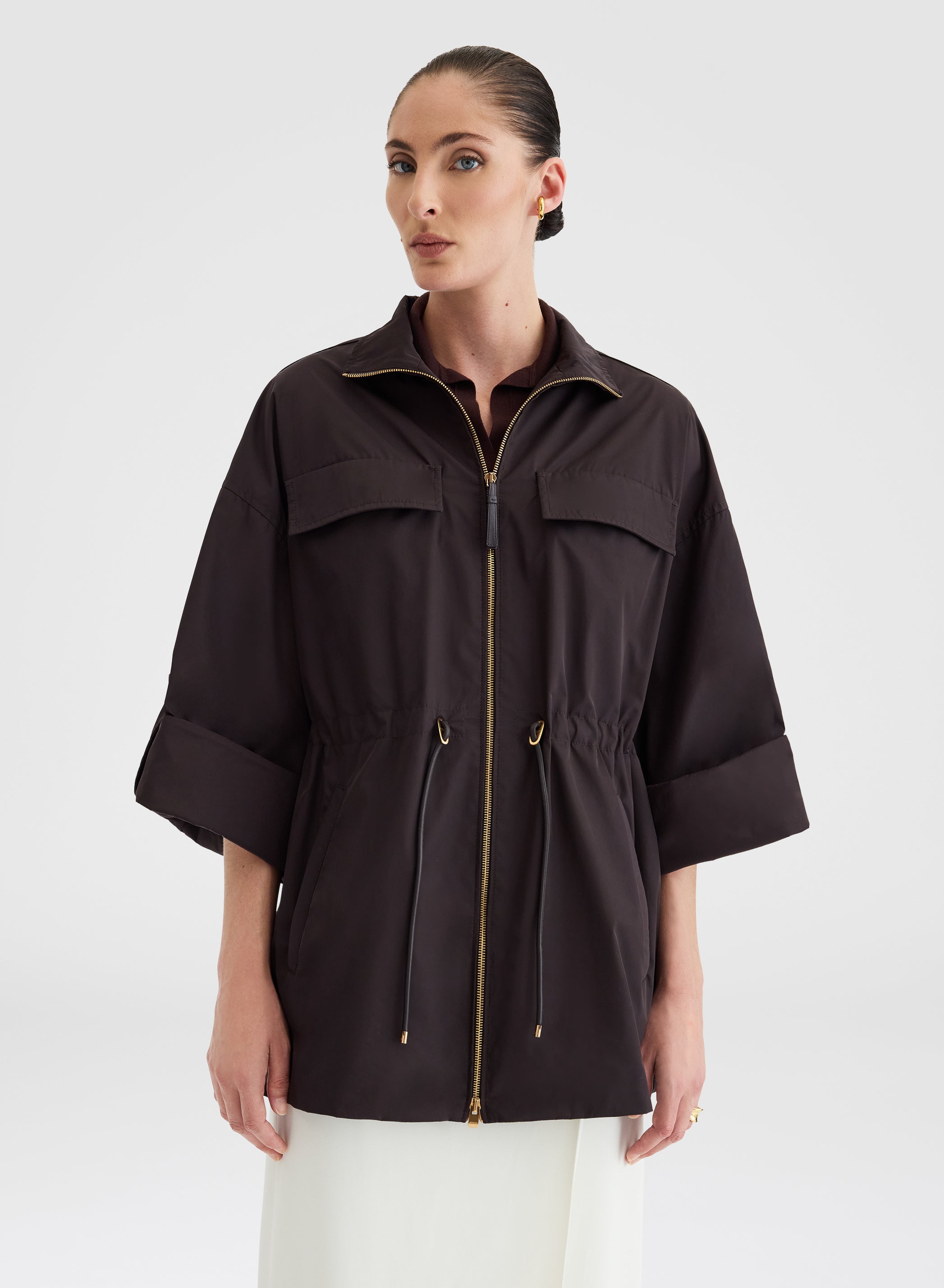 Nylon Taffeta Jacket Chocolate Brown Technical | Agnona Italy