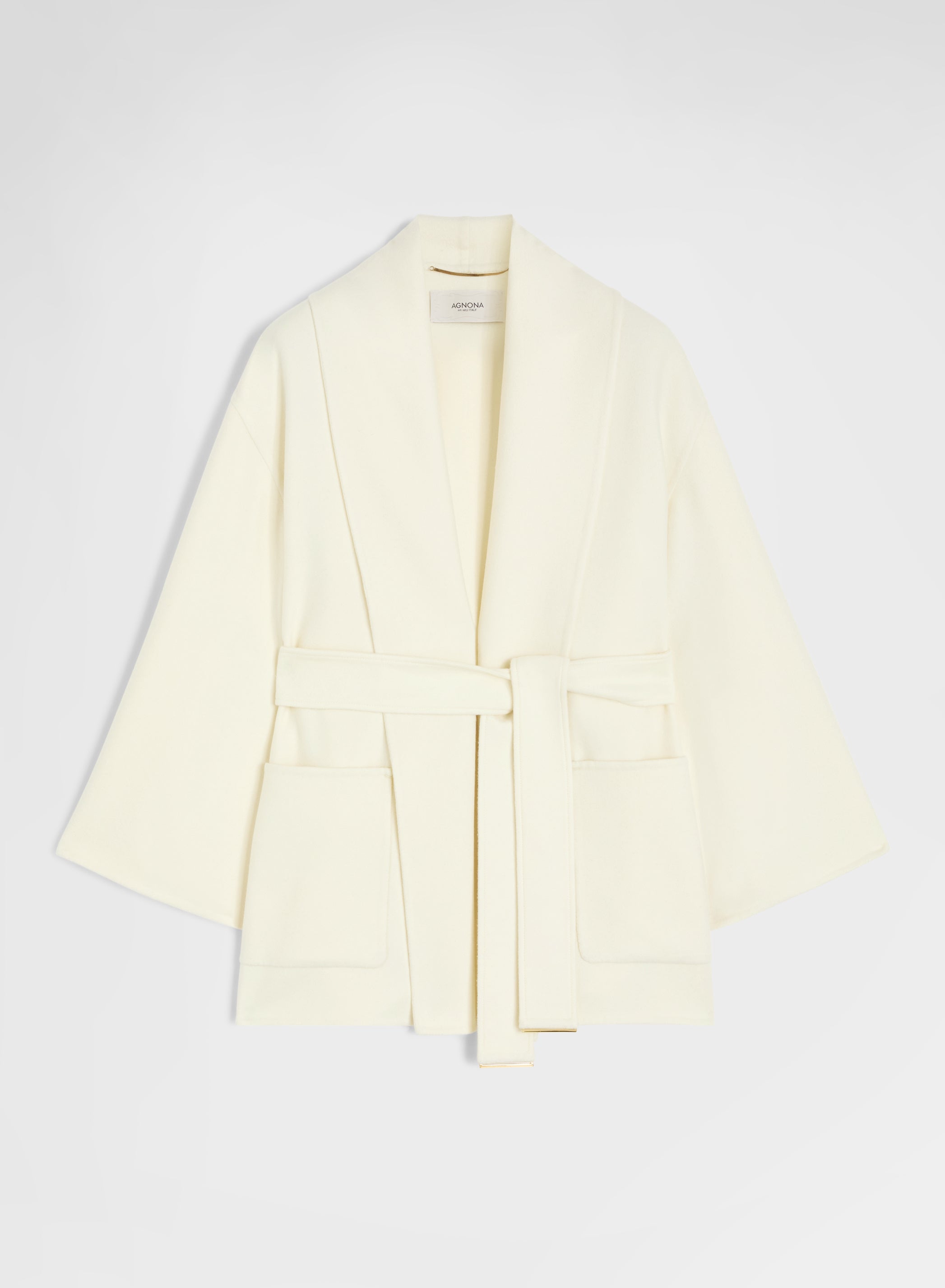 80-90s BESPOKE　AGNONA Pure Cashmere Coat Wool Cashmere Short Coat White Belted | Agnona Italy