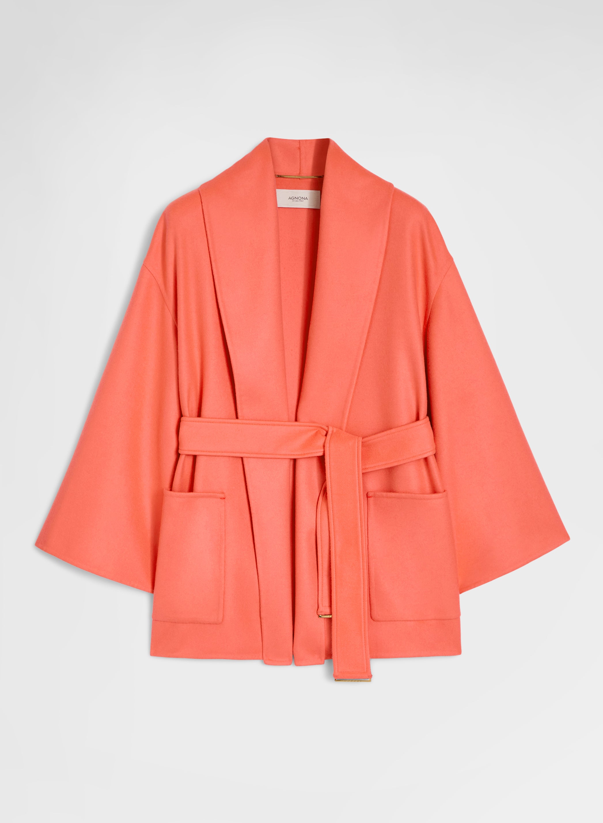 Wool Cashmere Short Coat Sunset Red Belted | Agnona Italy