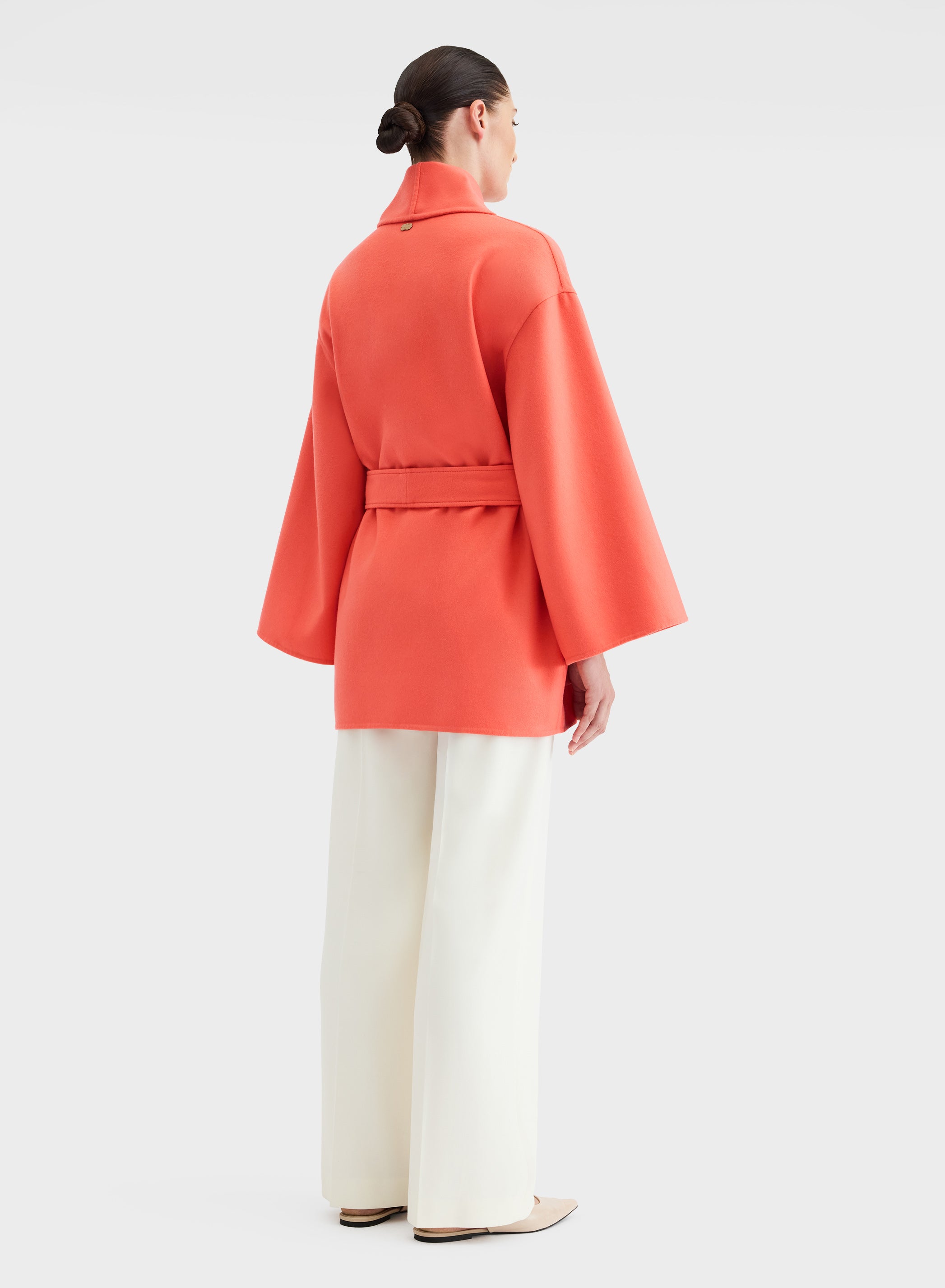 Wool Cashmere Short Coat Sunset Red Belted | Agnona Italy