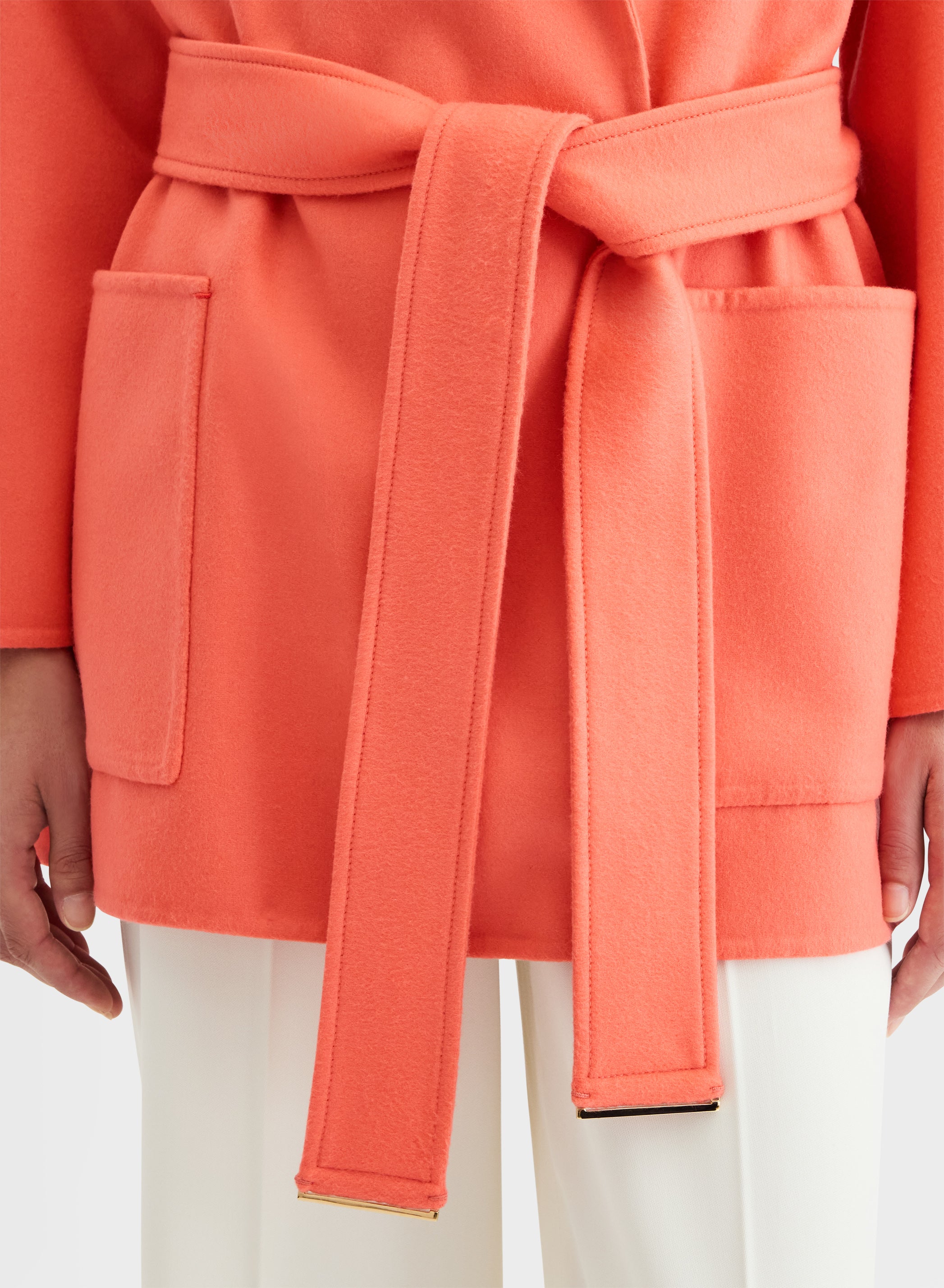 Wool Cashmere Short Coat Sunset Red Belted | Agnona Italy