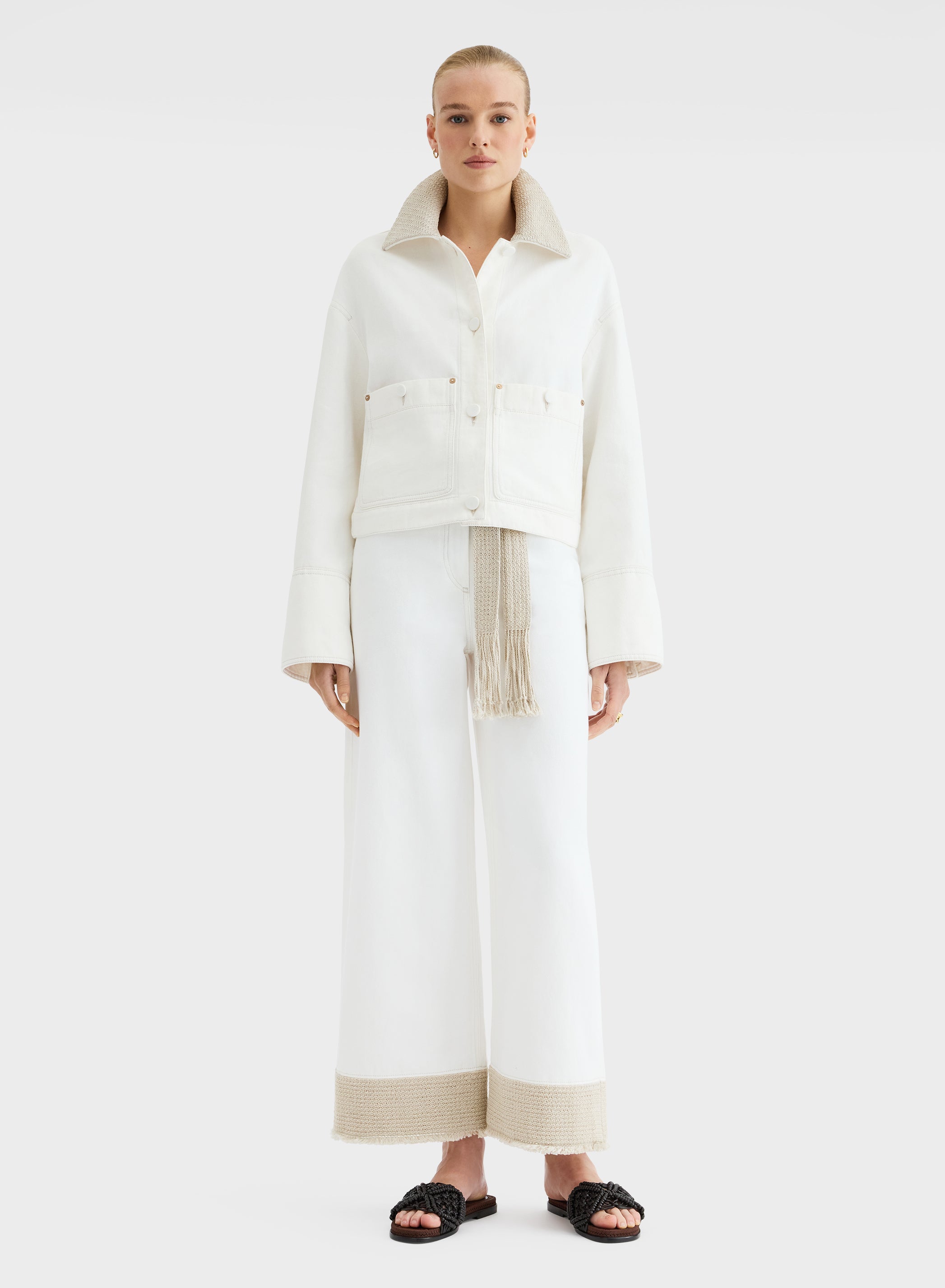 Cotton Linen Denim Jacket White Boxy Oversized | Agnona Italy
