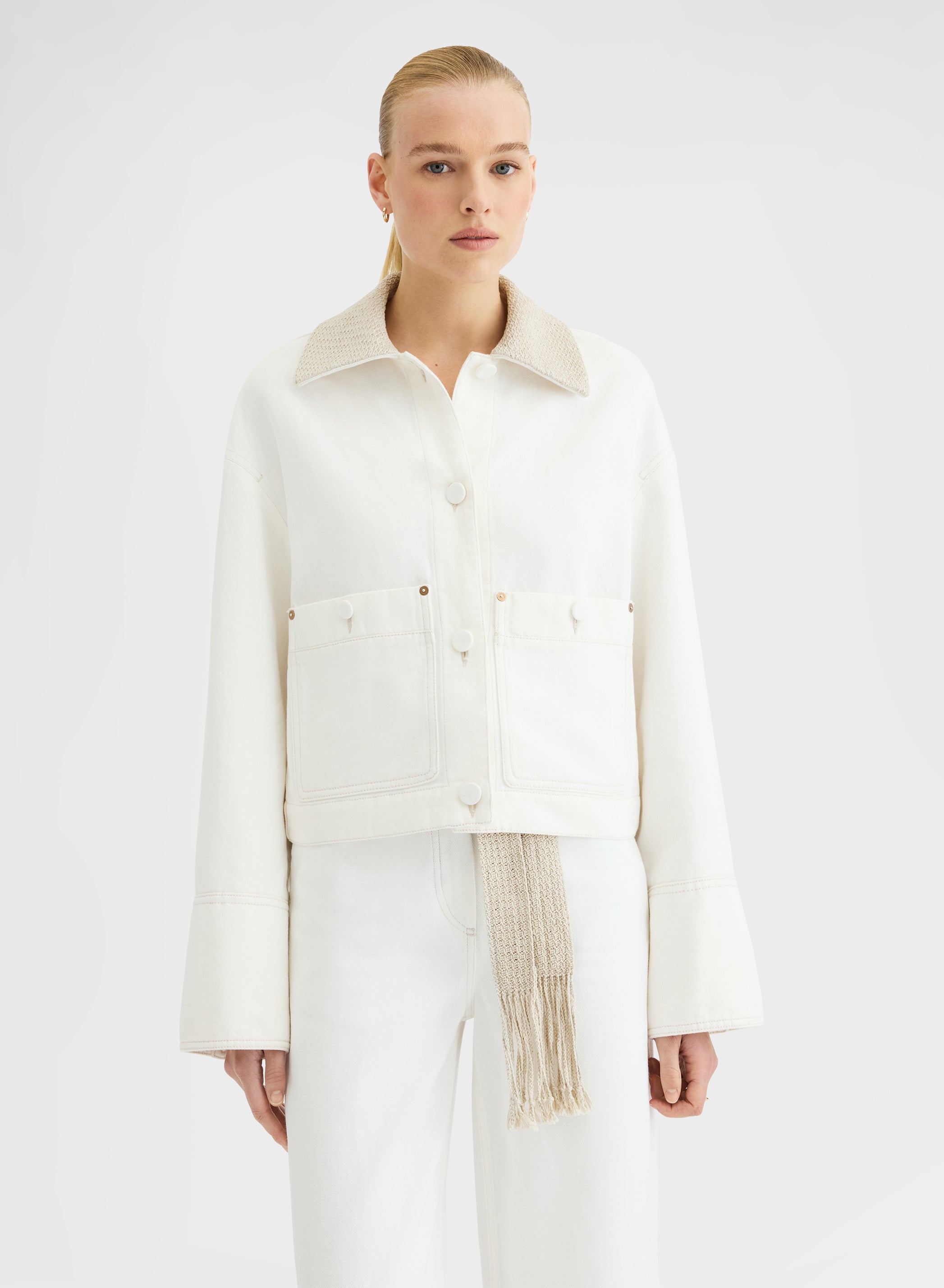 COTTON LINEN DENIM JACKET WHITE