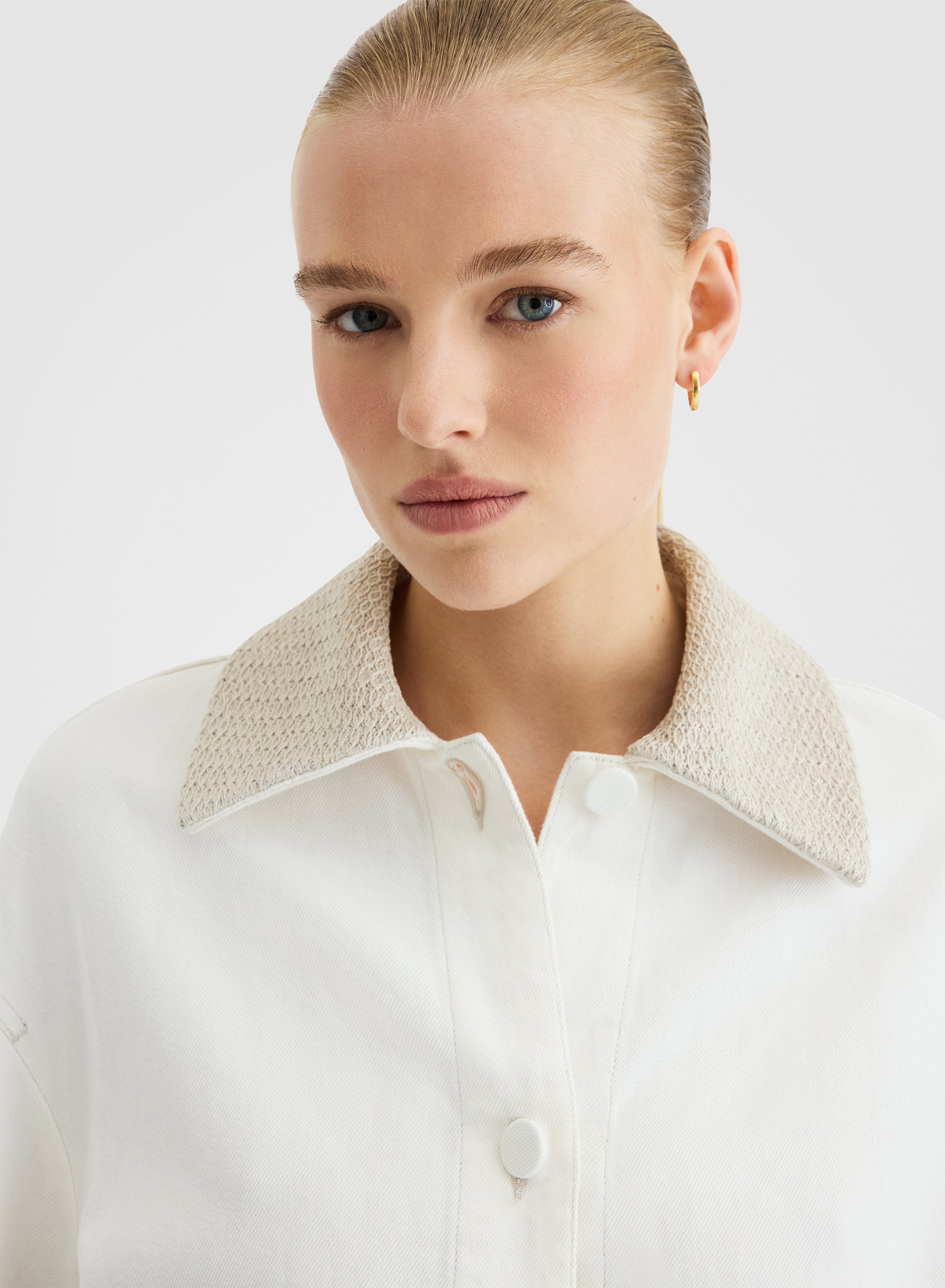 COTTON LINEN DENIM JACKET WHITE