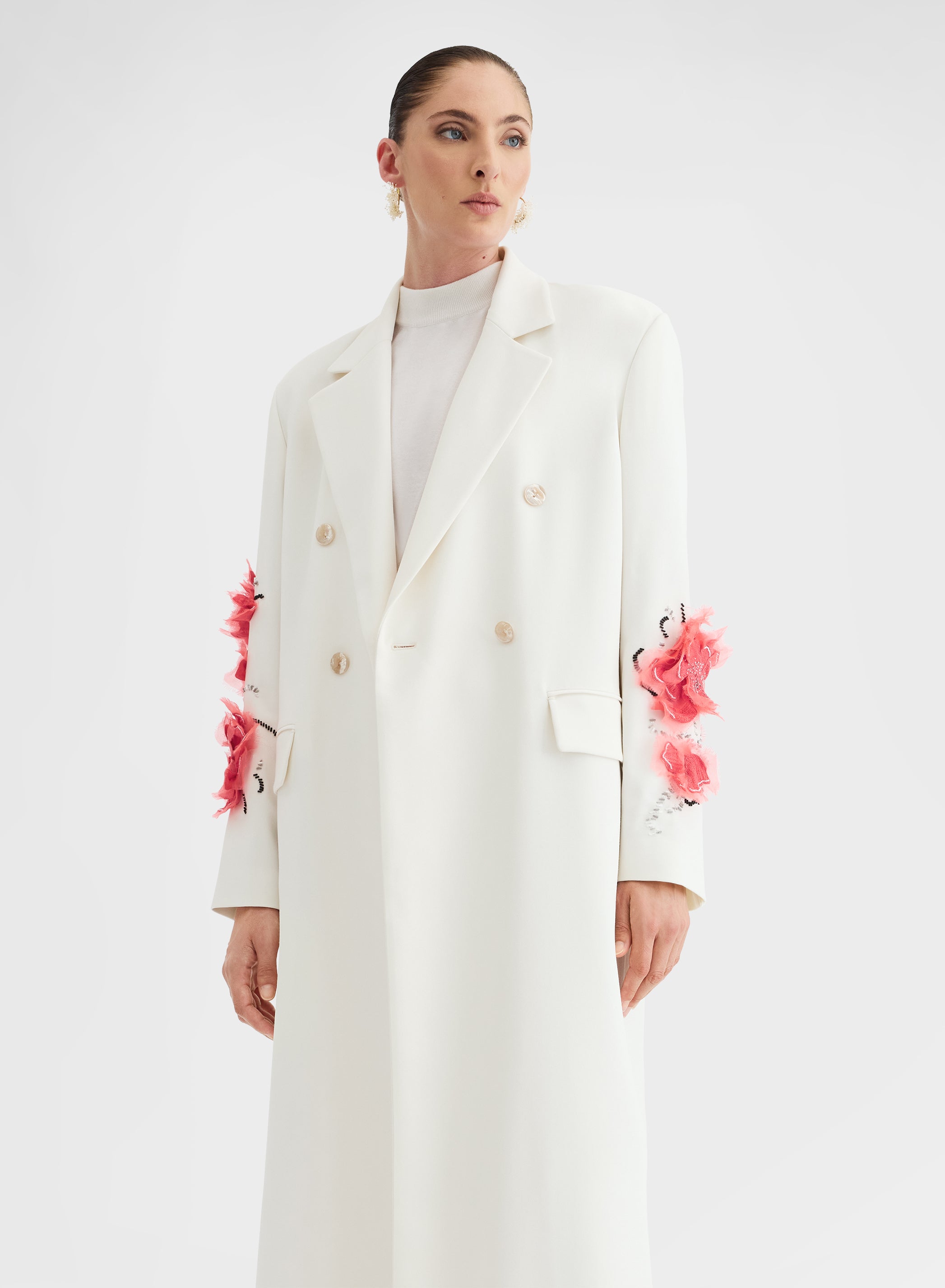 FLOWER FLUID WOOL COAT WHITE